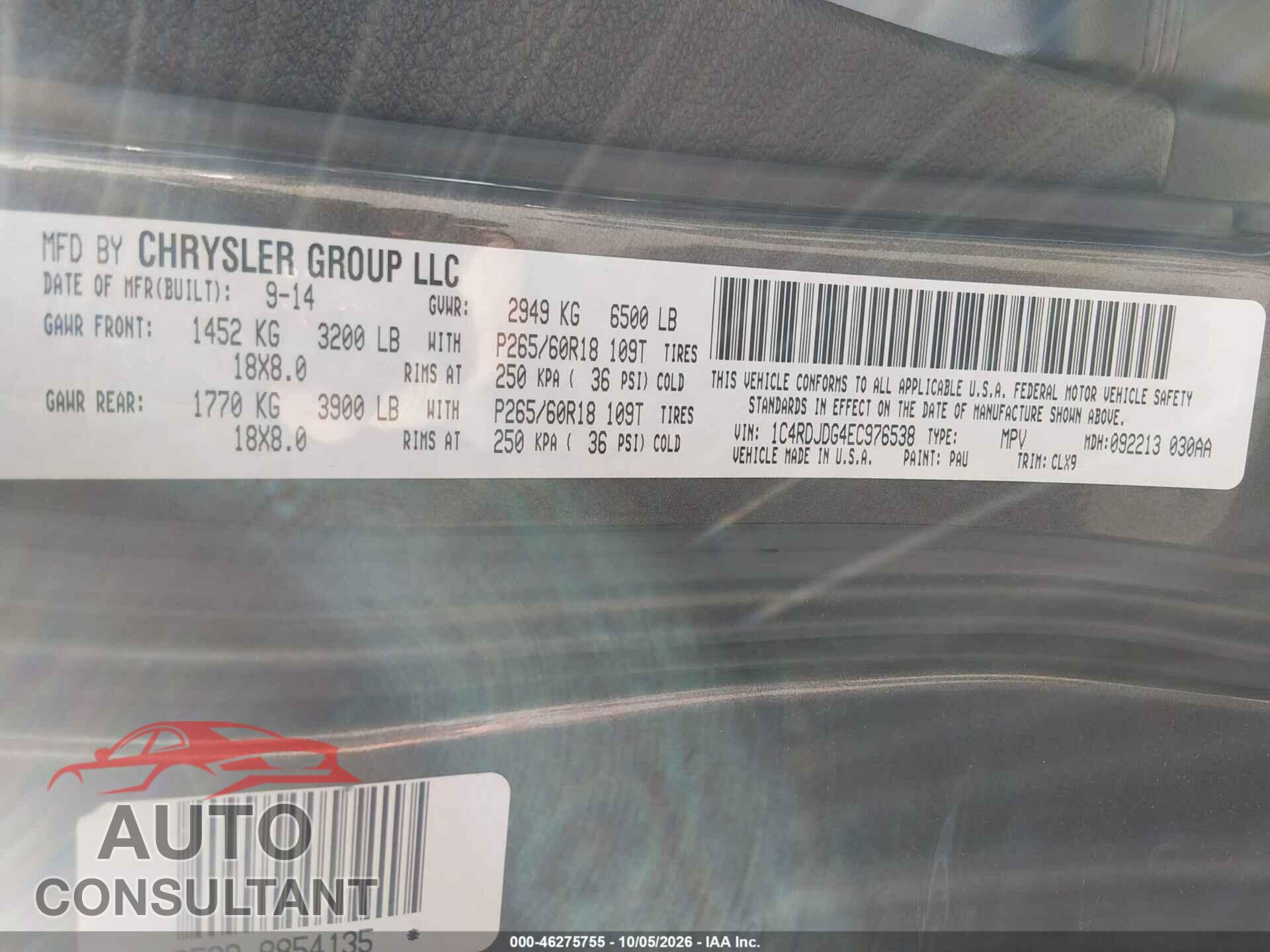 DODGE DURANGO 2014 - 1C4RDJDG4EC976538