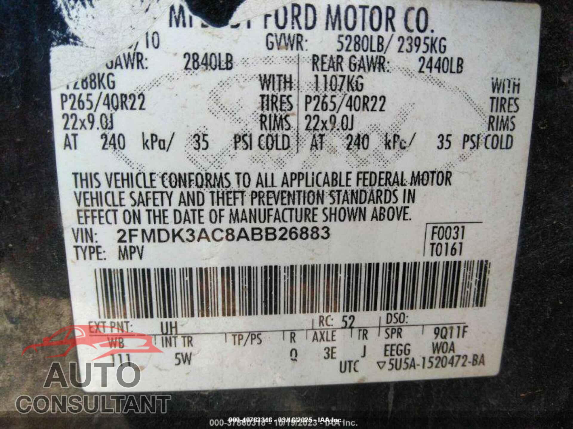 FORD EDGE 2010 - 2FMDK3AC8ABB26883