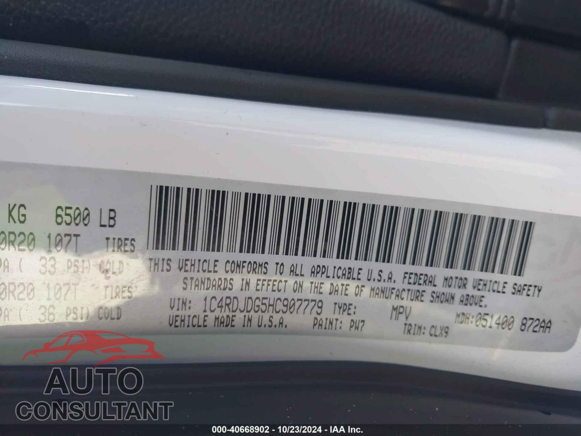 DODGE DURANGO 2017 - 1C4RDJDG5HC907779