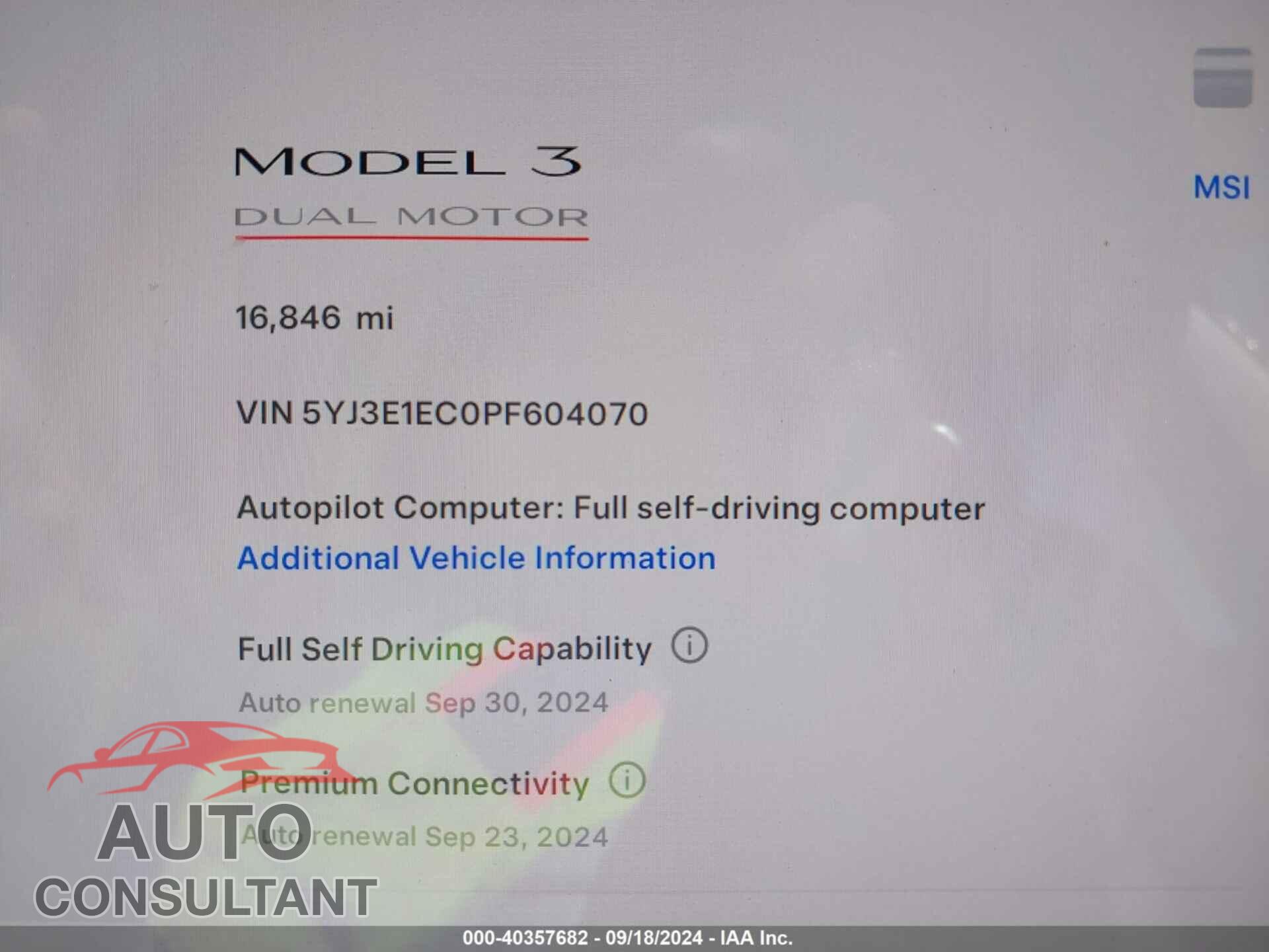 TESLA MODEL 3 2023 - 5YJ3E1EC0PF604070
