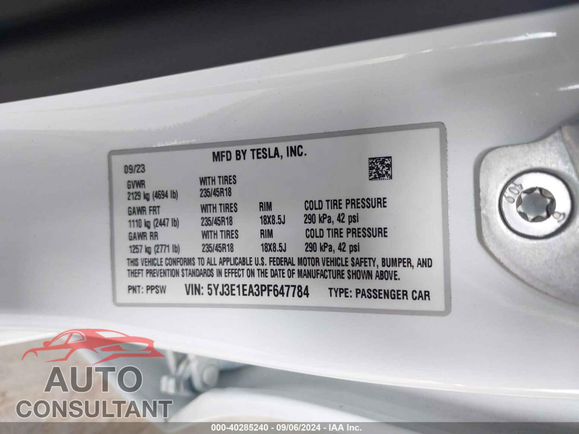 TESLA MODEL 3 2023 - 5YJ3E1EA3PF647784
