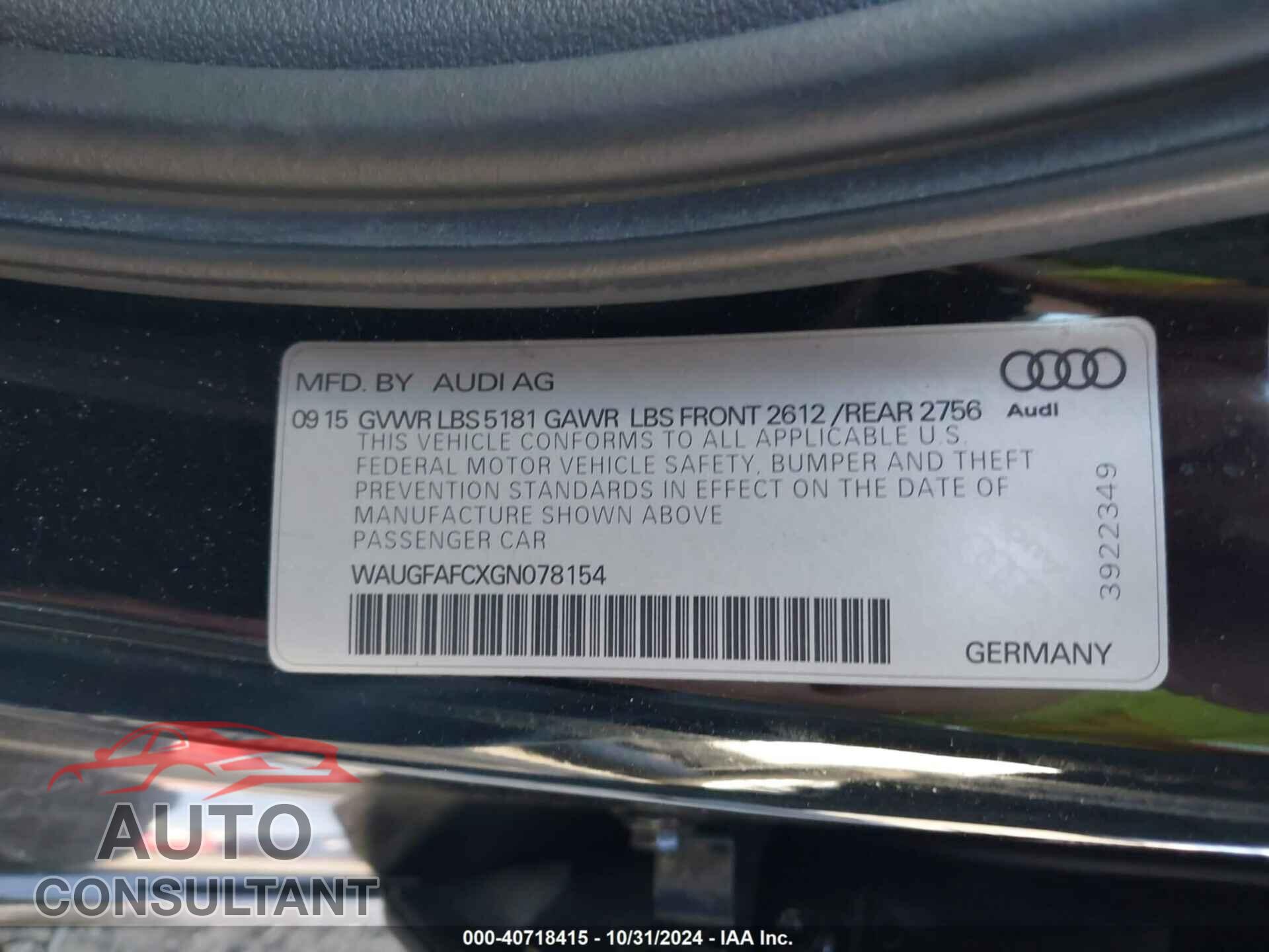 AUDI A6 2016 - WAUGFAFCXGN078154