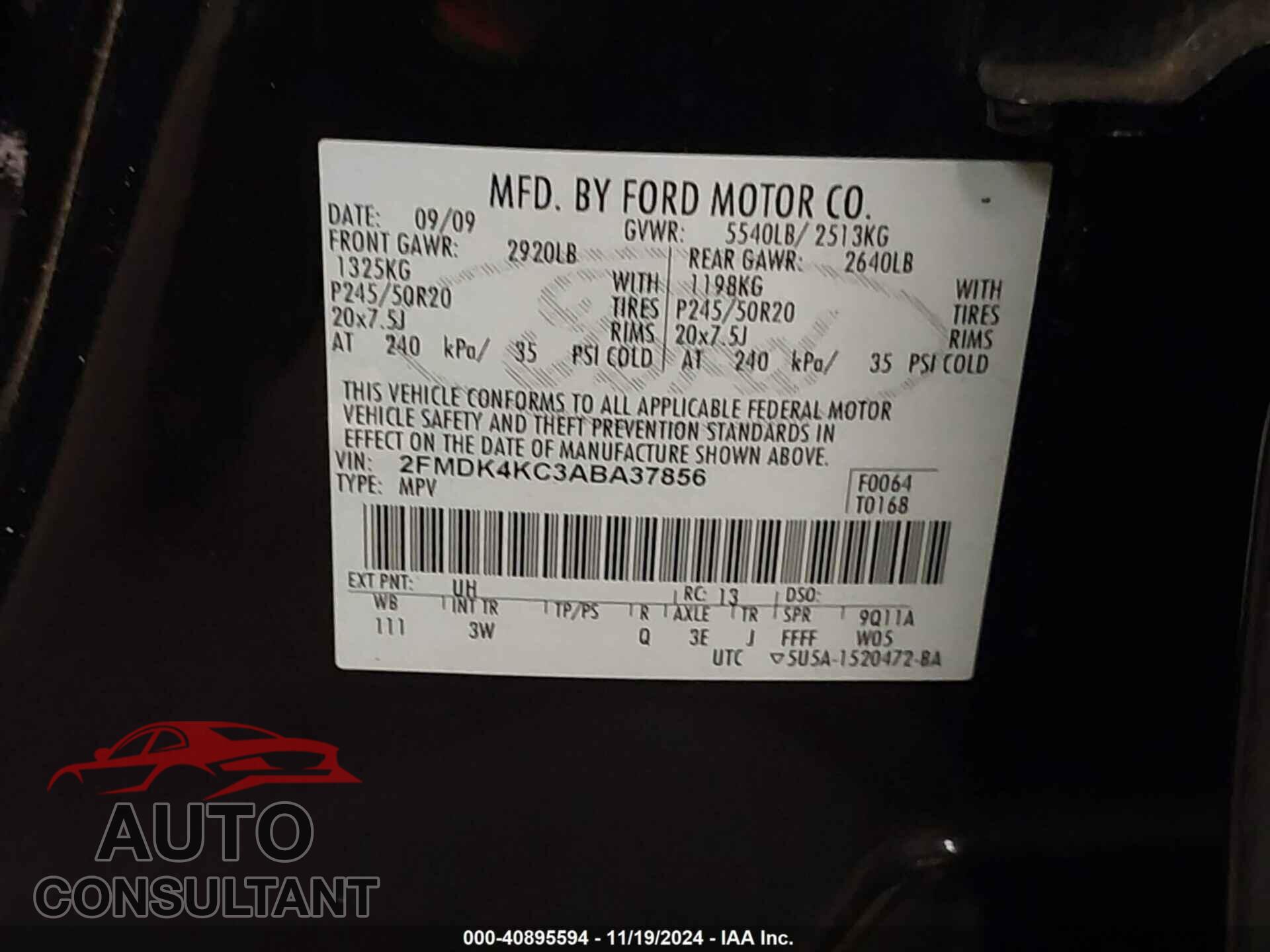 FORD EDGE 2010 - 2FMDK4KC3ABA37856