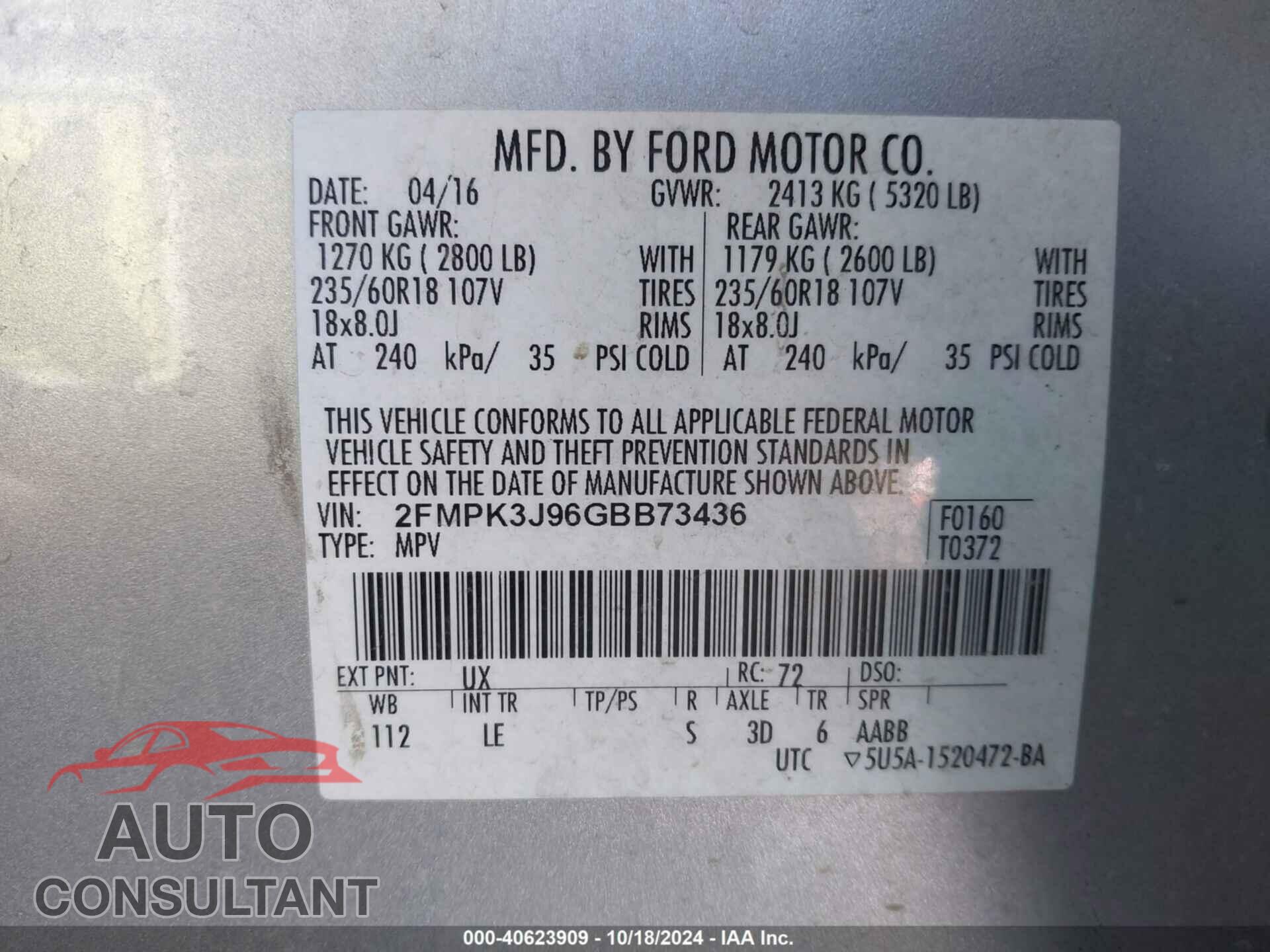 FORD EDGE 2016 - 2FMPK3J96GBB73436