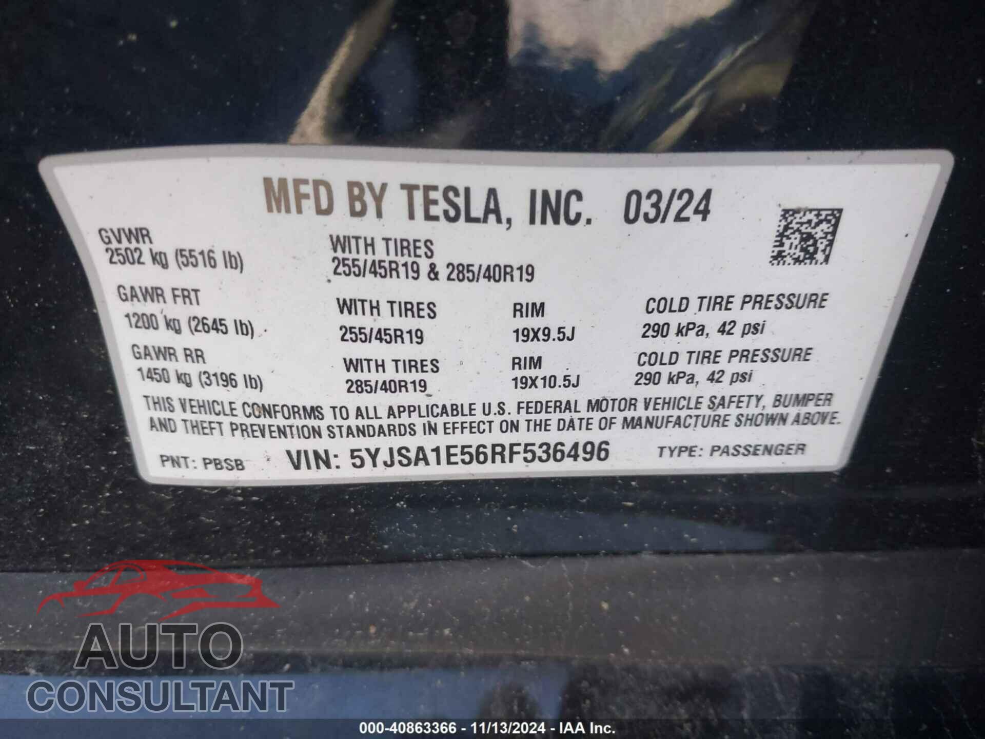 TESLA MODEL S 2024 - 5YJSA1E56RF536496