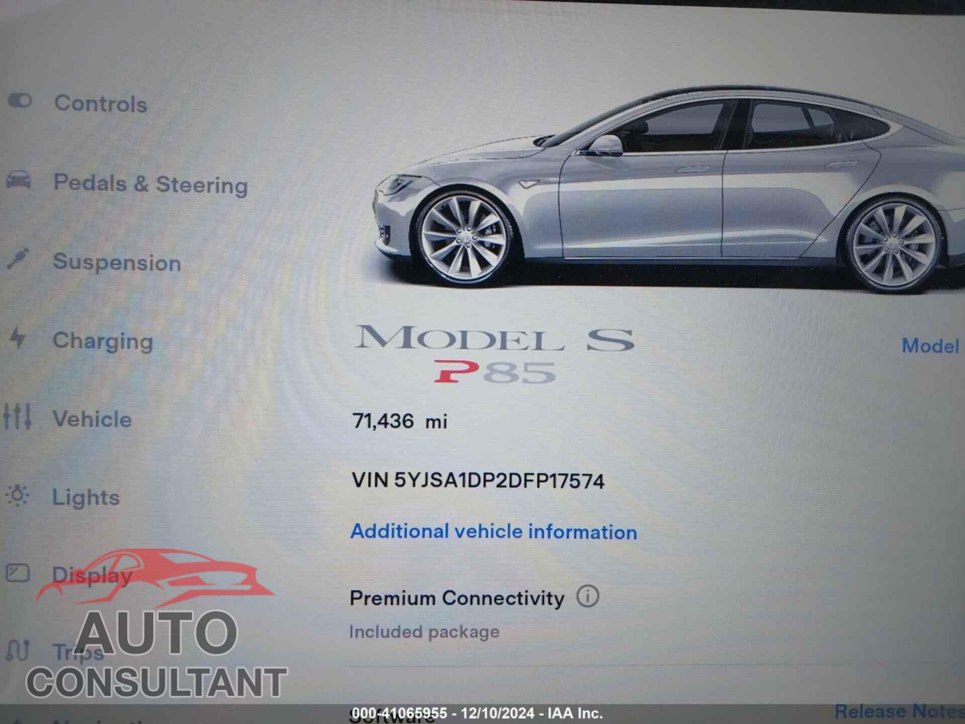 TESLA MODEL S 2013 - 5YJSA1DP2DFP17574