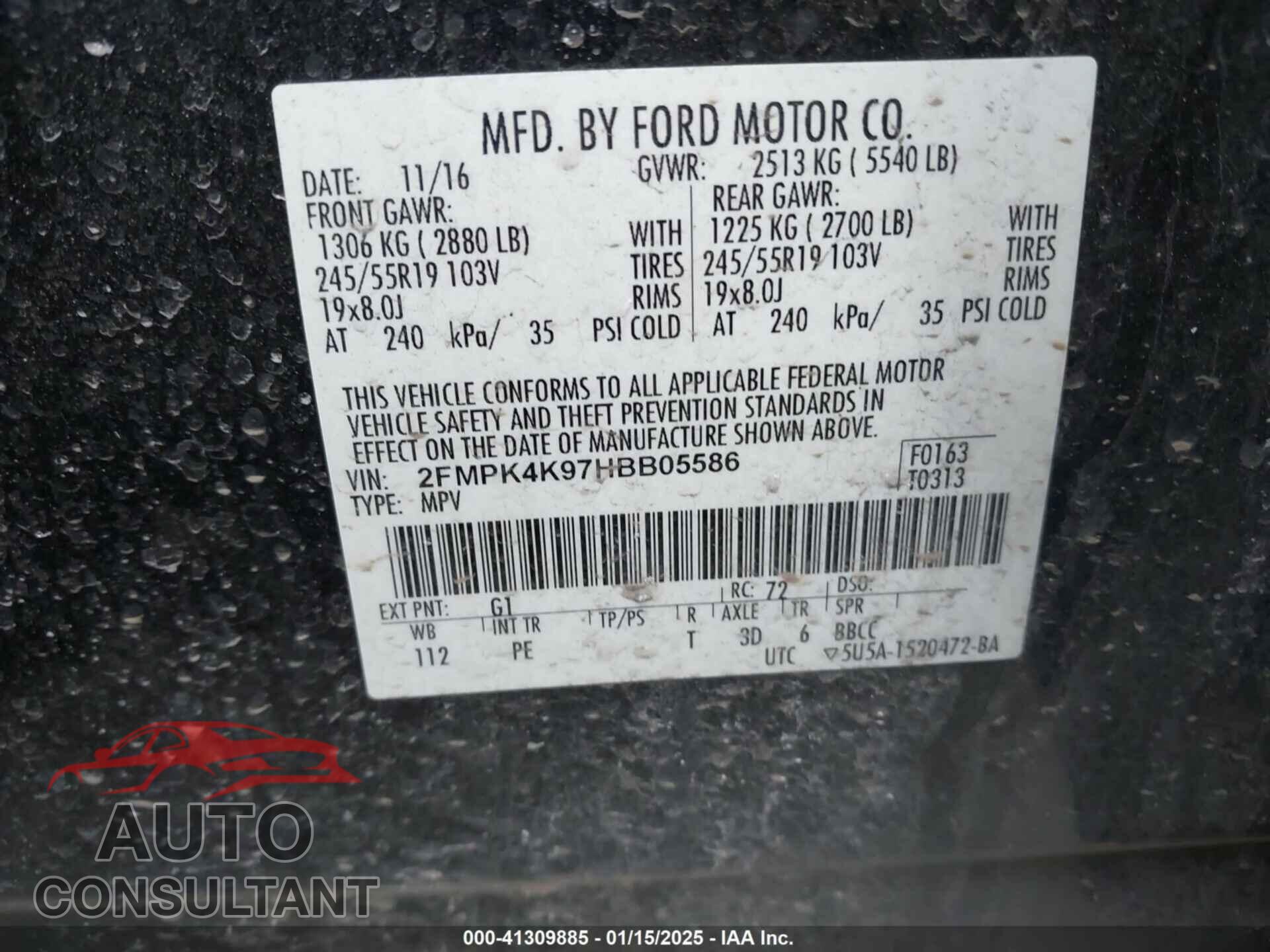 FORD EDGE 2017 - 2FMPK4K97HBB05586