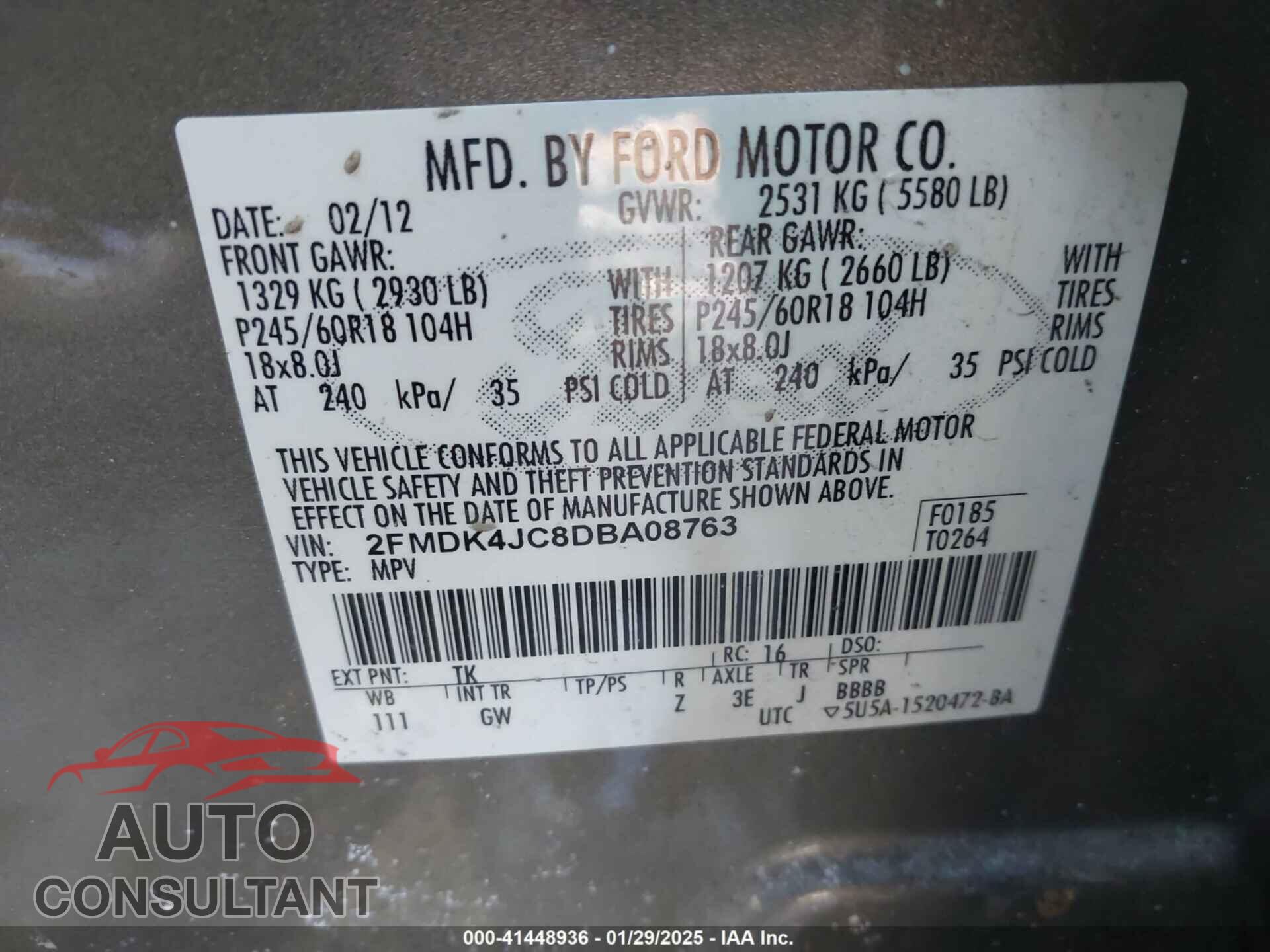 FORD EDGE 2013 - 2FMDK4JC8DBA08763