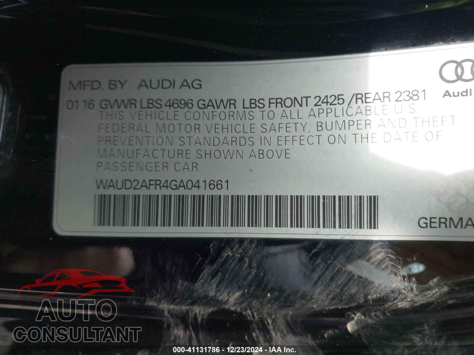 AUDI A5 2016 - WAUD2AFR4GA041661