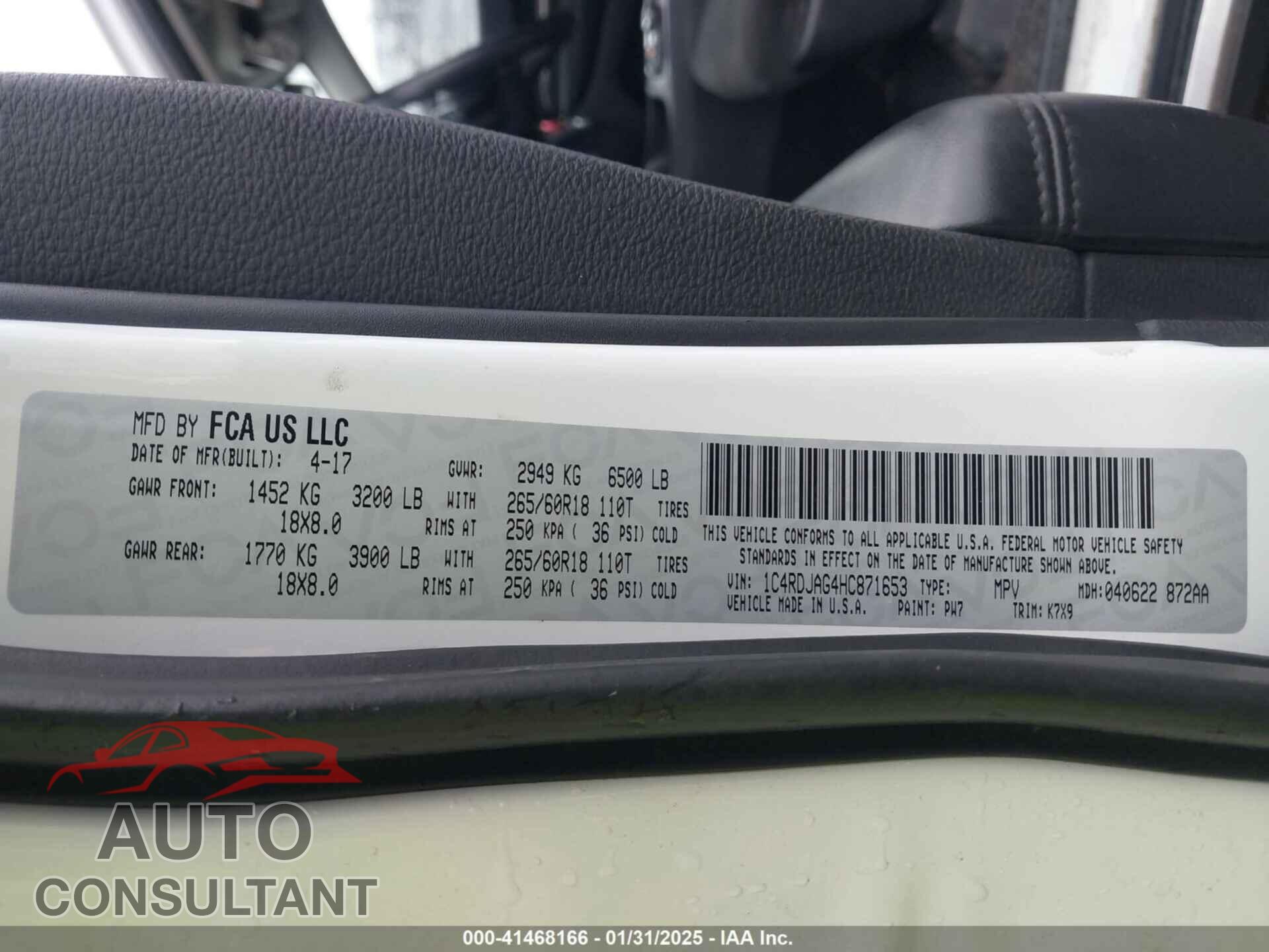 DODGE DURANGO 2017 - 1C4RDJAG4HC871653