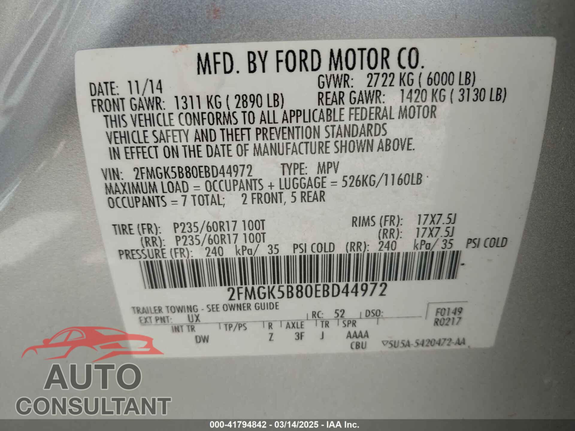 FORD FLEX 2014 - 2FMGK5B80EBD44972