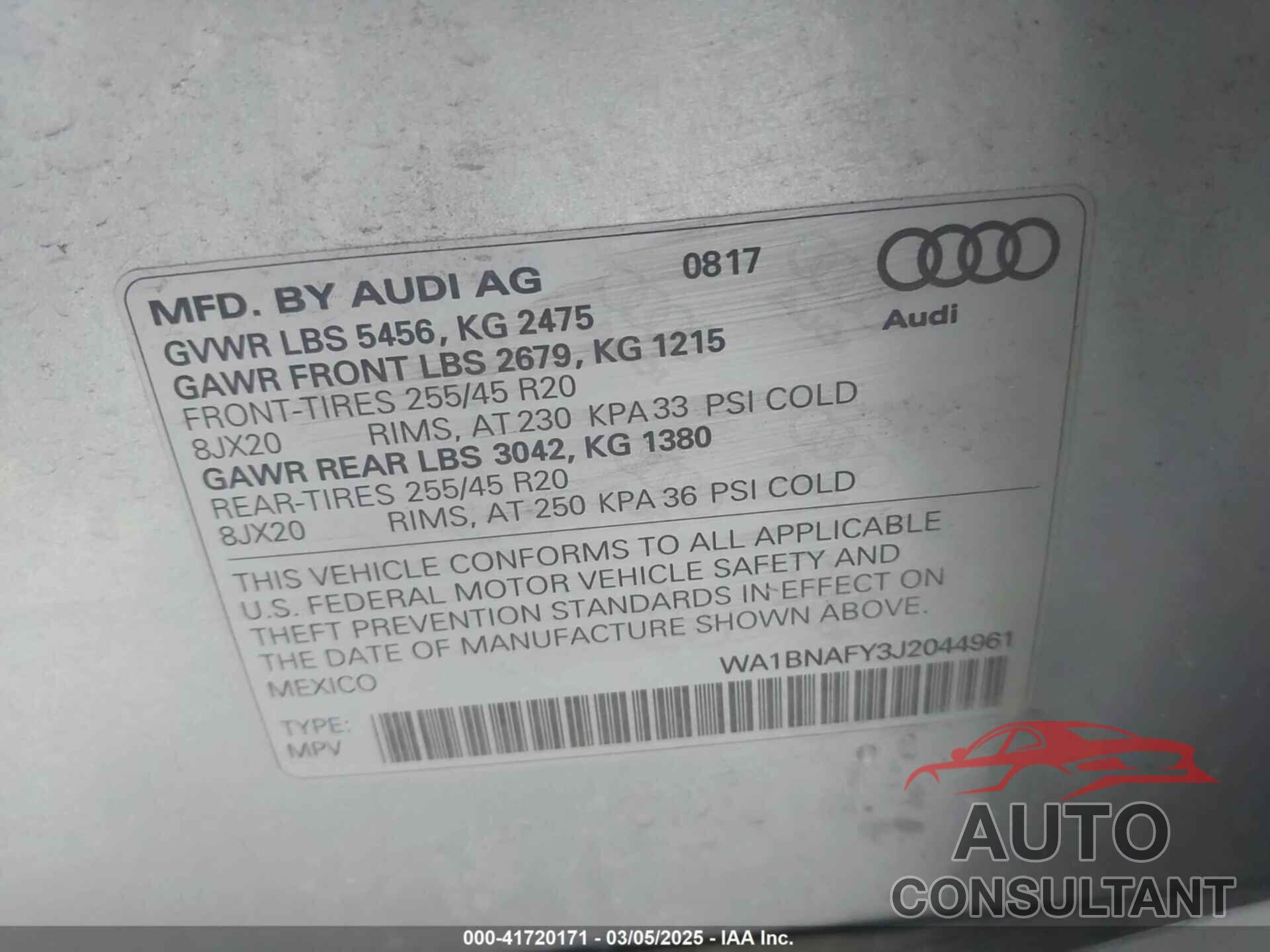 AUDI Q5 2018 - WA1BNAFY3J2044961