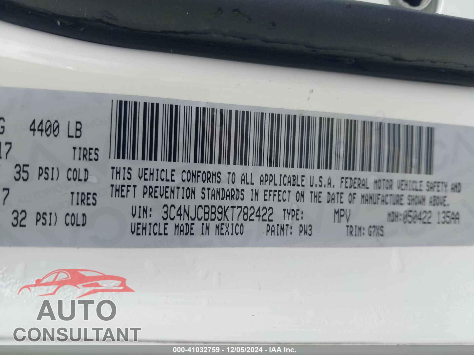JEEP COMPASS 2019 - 3C4NJCBB9KT782422