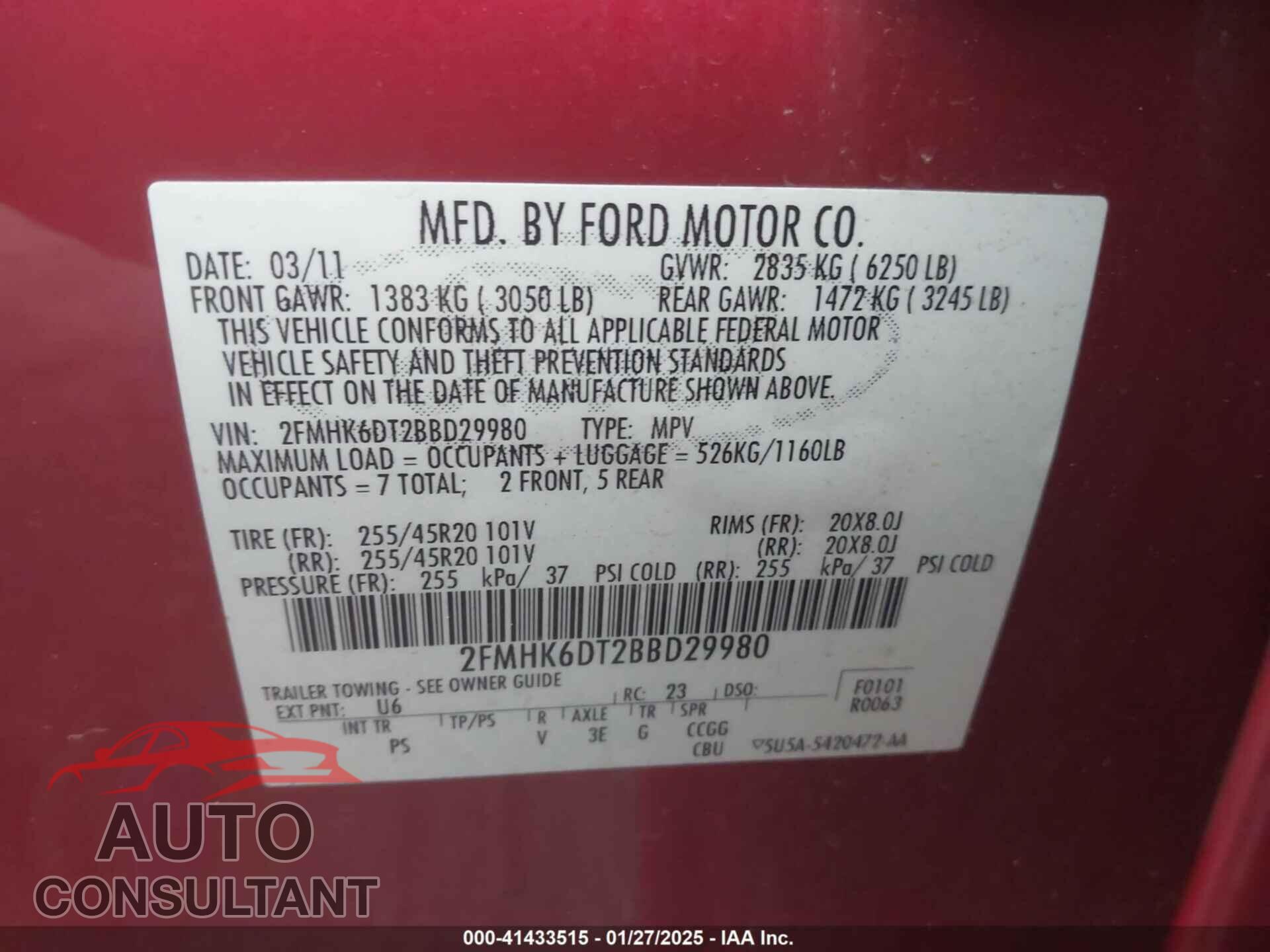 FORD FLEX 2011 - 2FMHK6DT2BBD29980