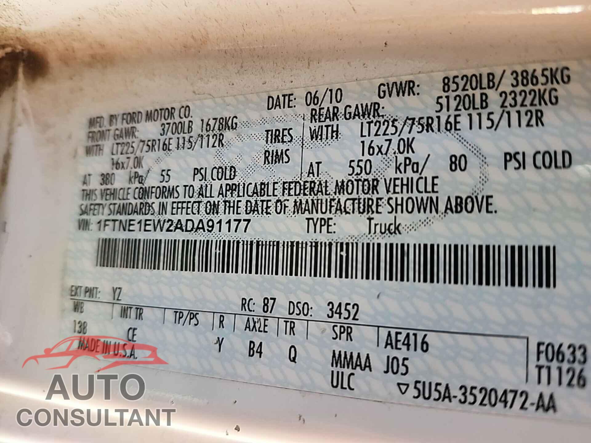 FORD E-150 2010 - 1FTNE1EW2ADA91177