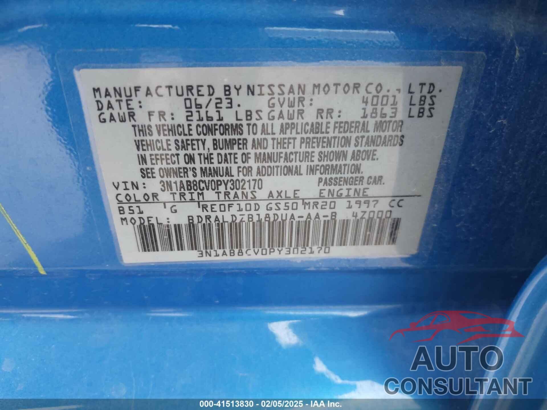 NISSAN SENTRA 2023 - 3N1AB8CV0PY302170