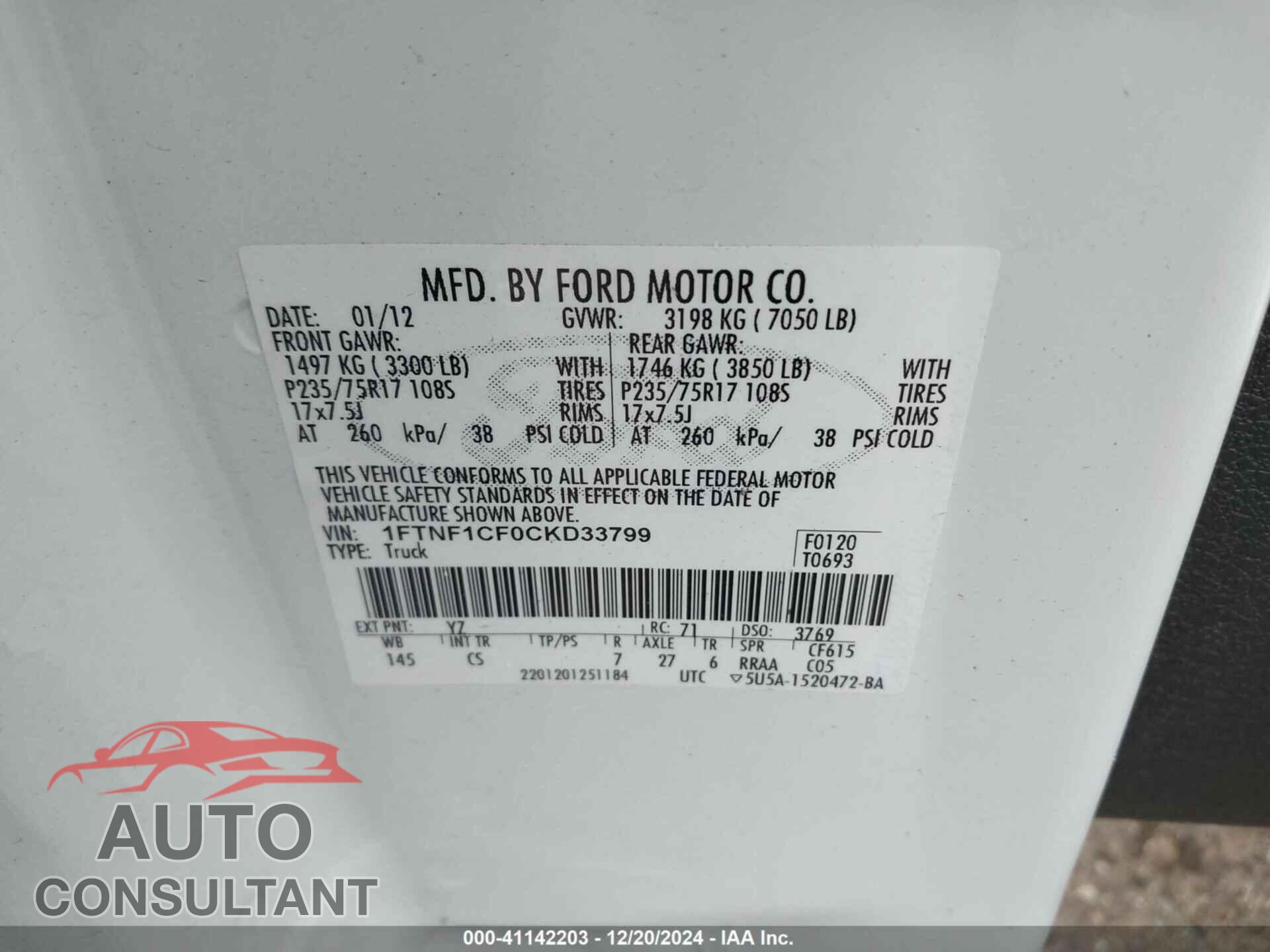 FORD F-150 2012 - 1FTNF1CF0CKD33799