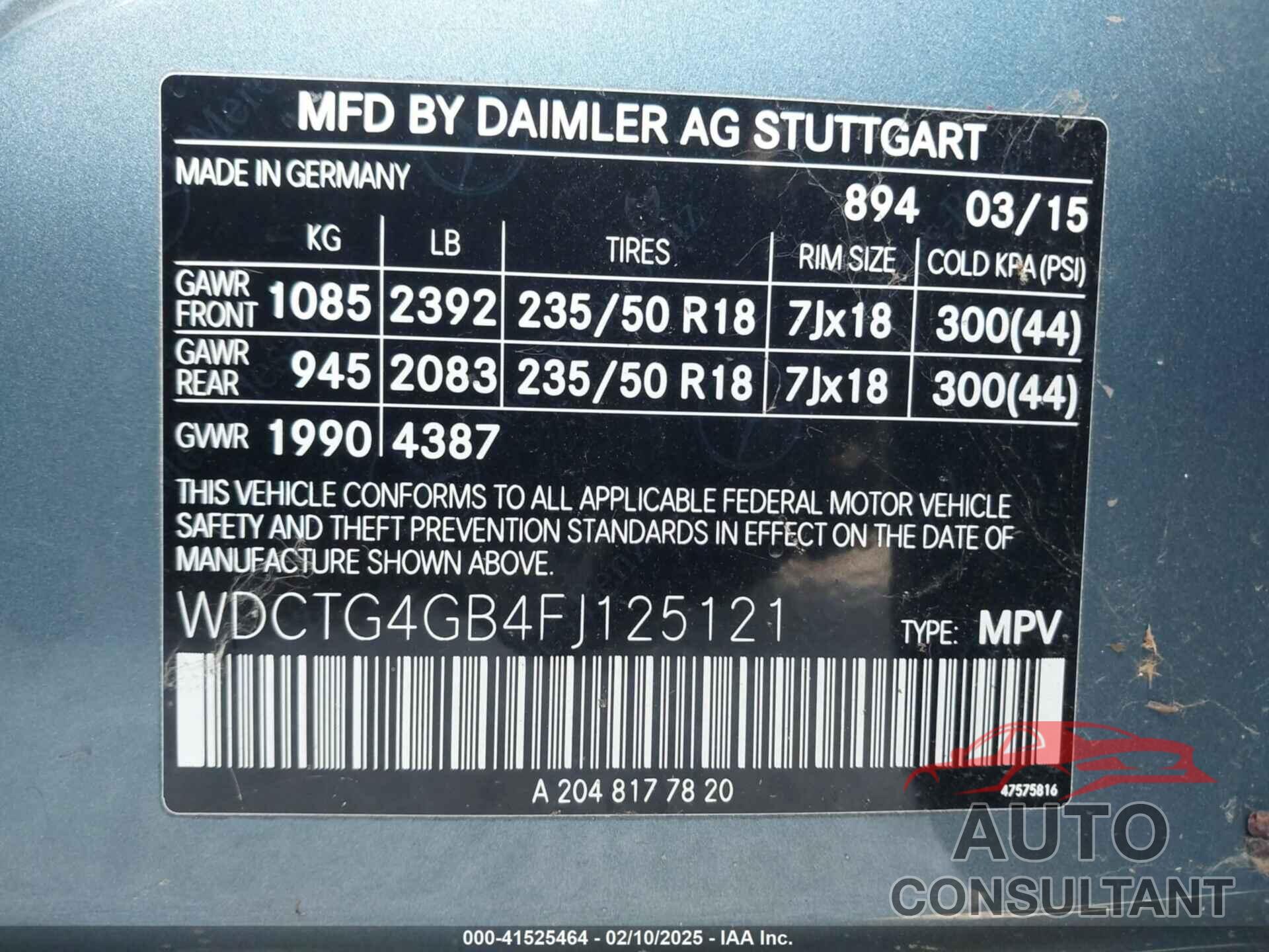 MERCEDES-BENZ GLA 250 2015 - WDCTG4GB4FJ125121