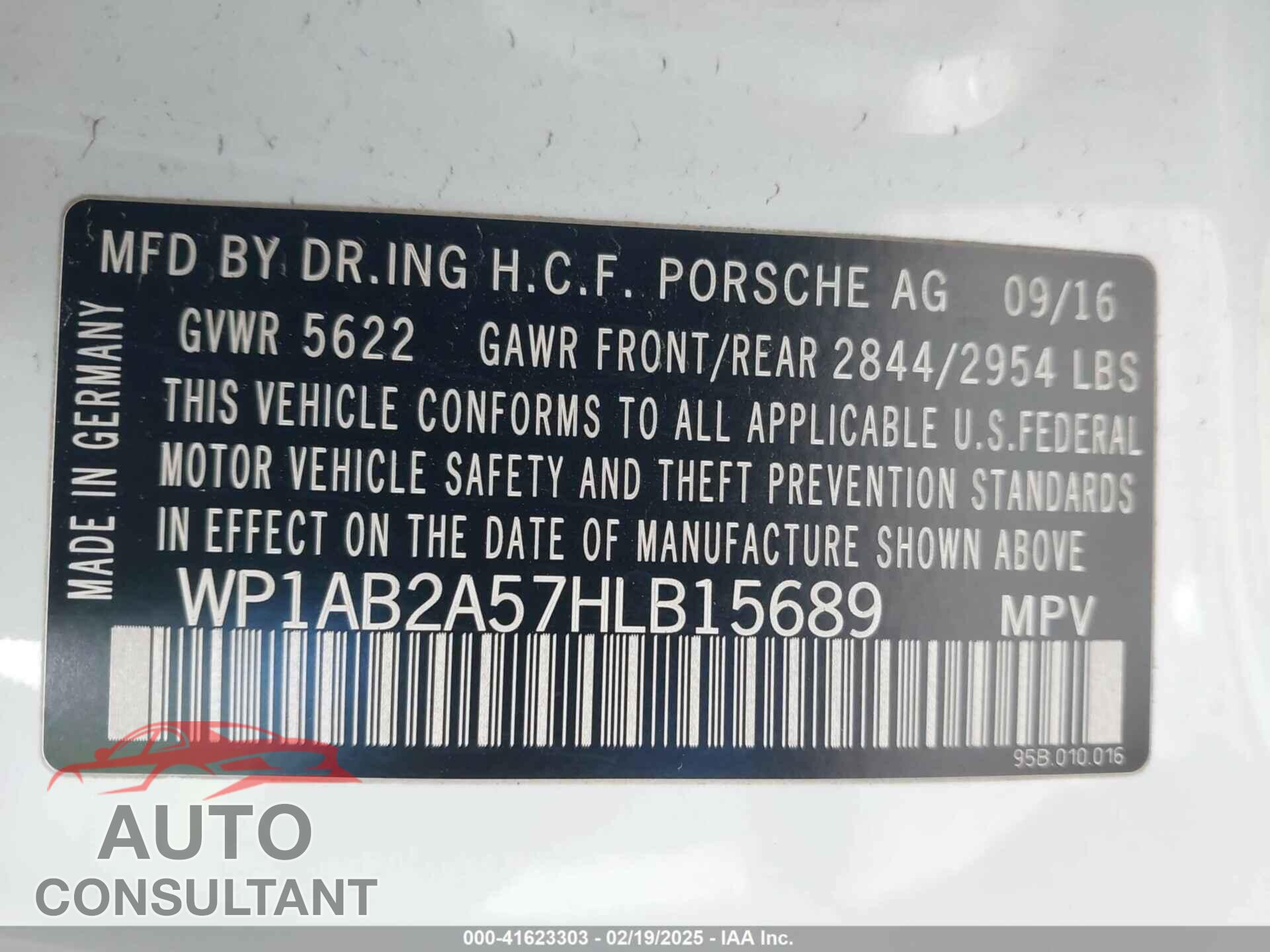 PORSCHE MACAN 2017 - WP1AB2A57HLB15689
