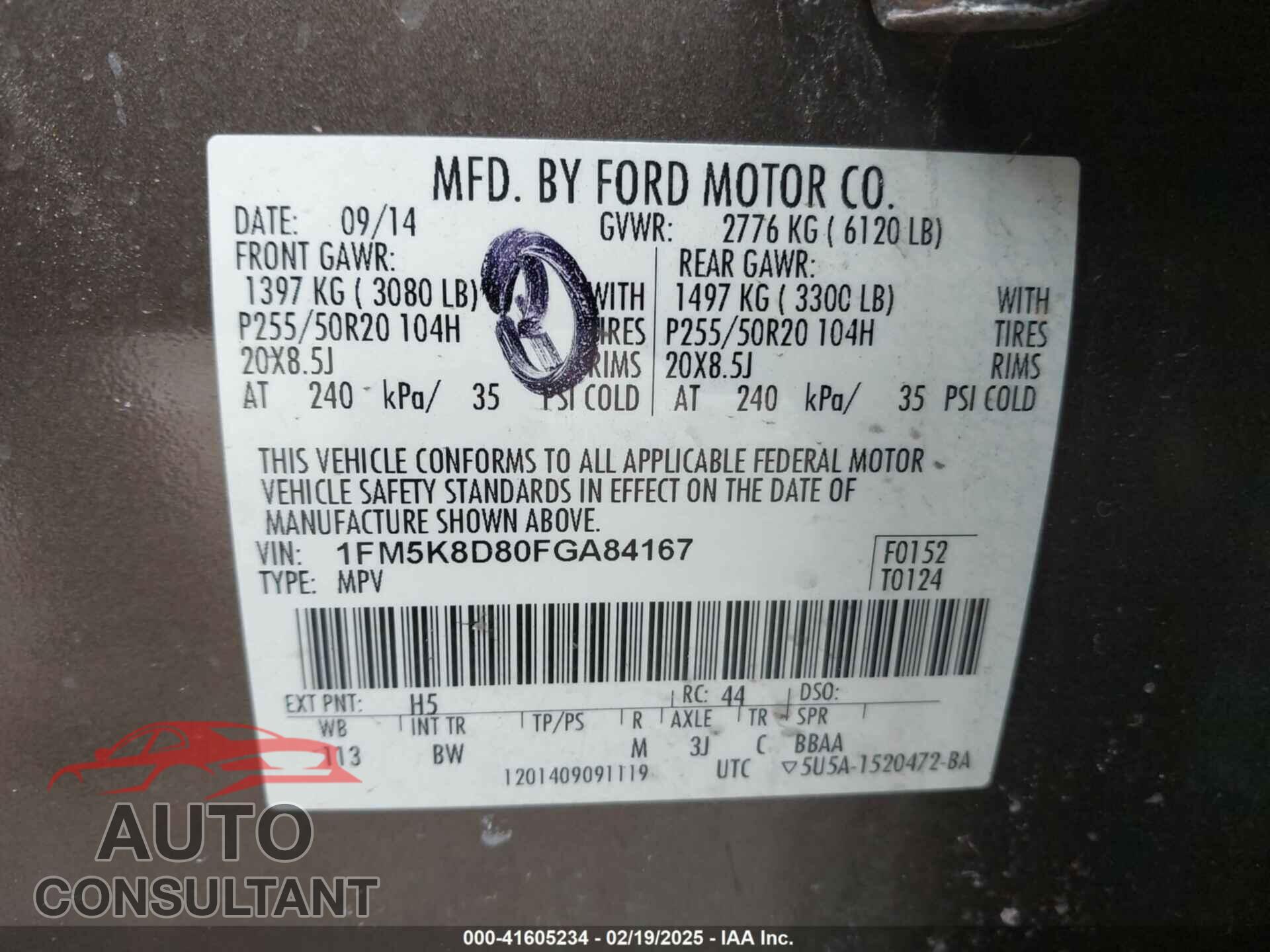 FORD EXPLORER 2015 - 1FM5K8D80FGA84167