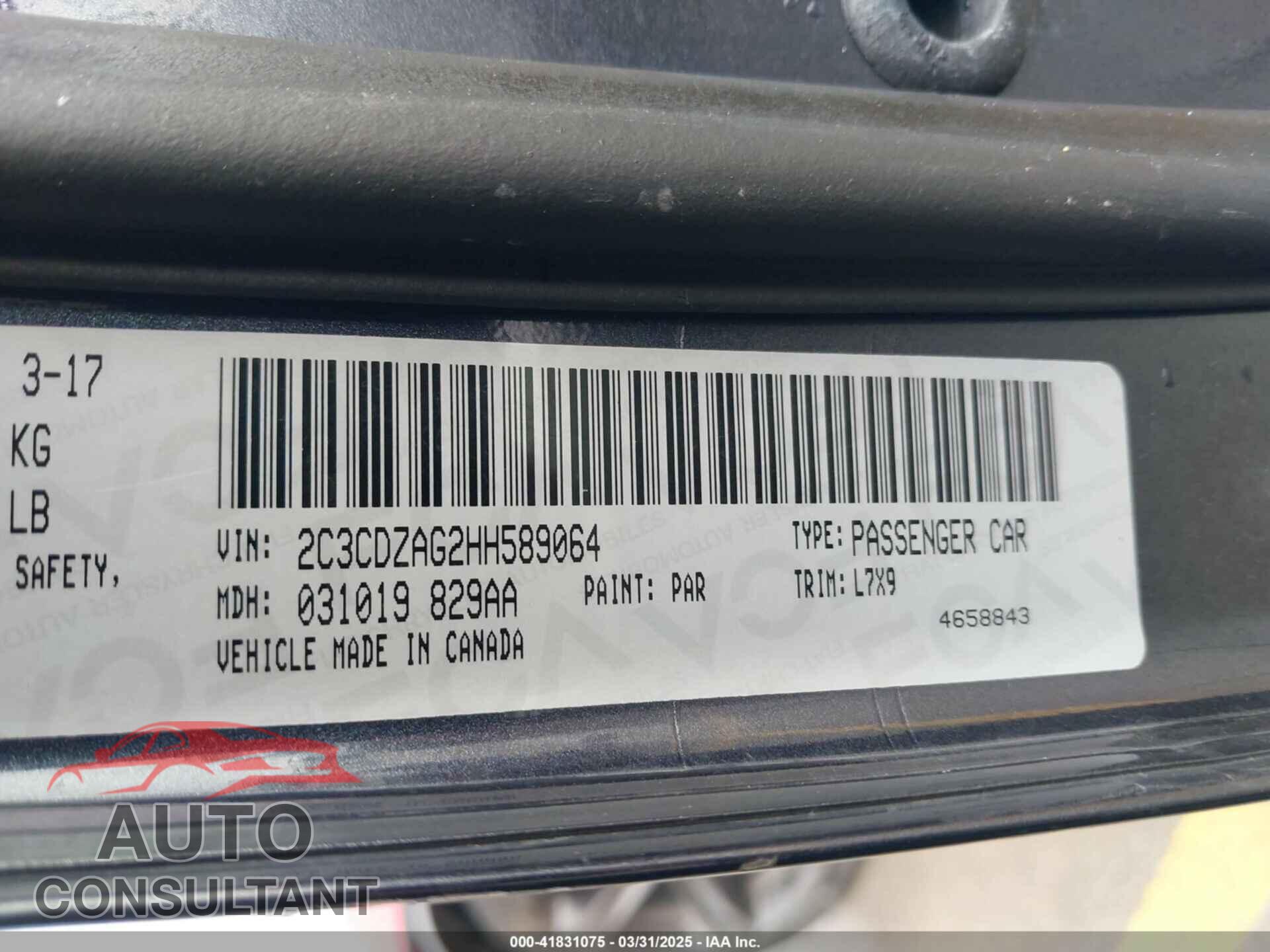 DODGE CHALLENGER 2017 - 2C3CDZAG2HH589064