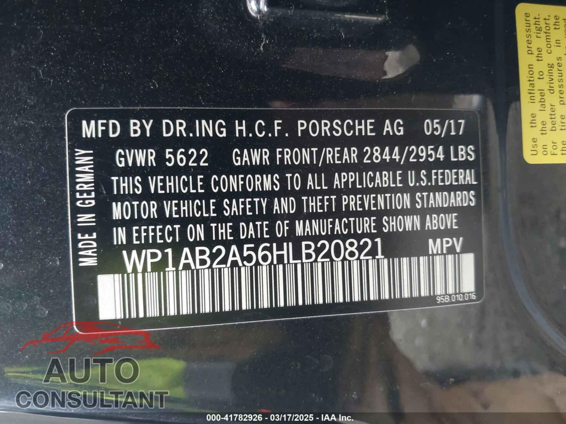 PORSCHE MACAN 2017 - WP1AB2A56HLB20821