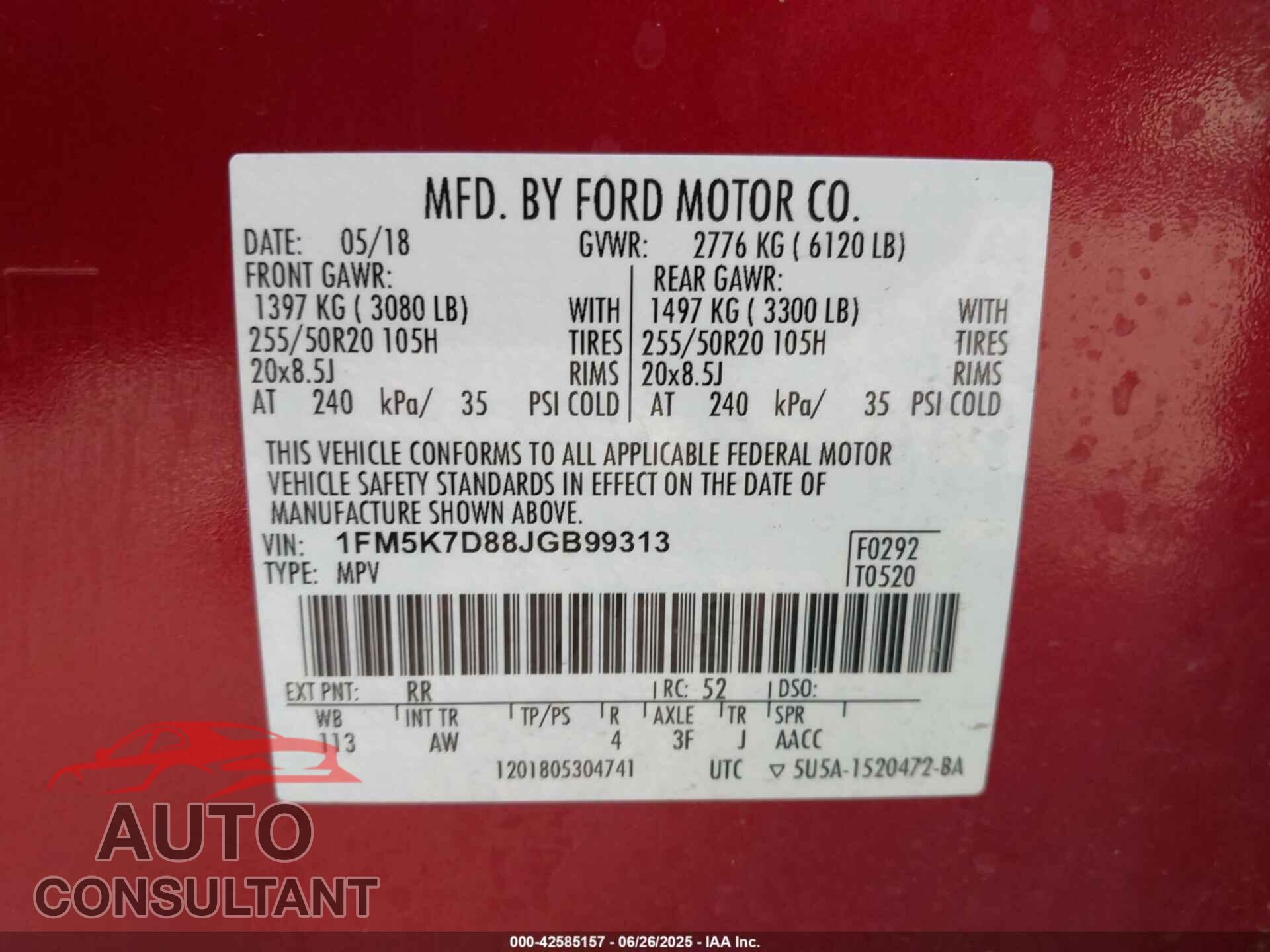 FORD EXPLORER 2018 - 1FM5K7D88JGB99313