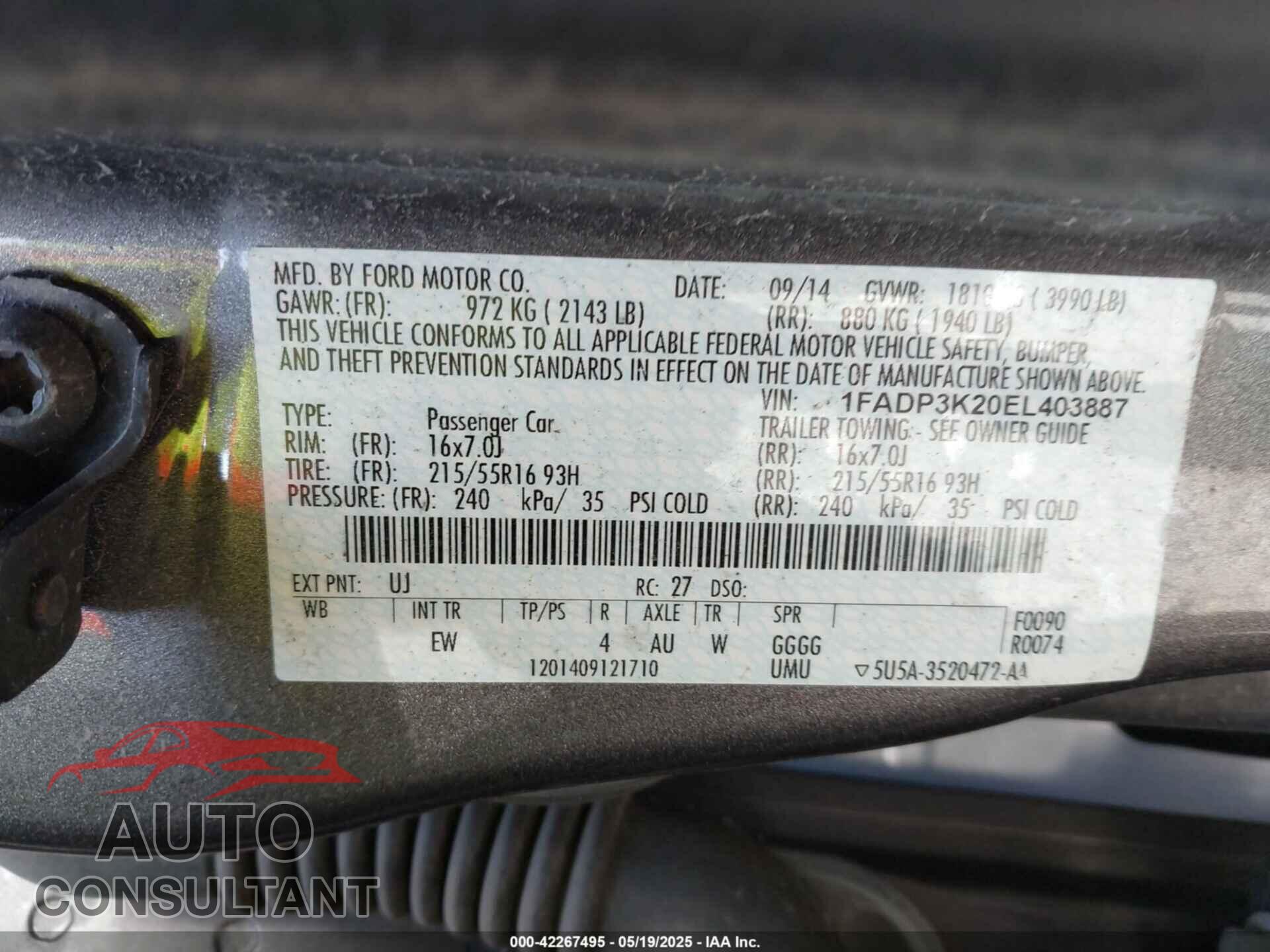FORD FOCUS 2014 - 1FADP3K20EL403887