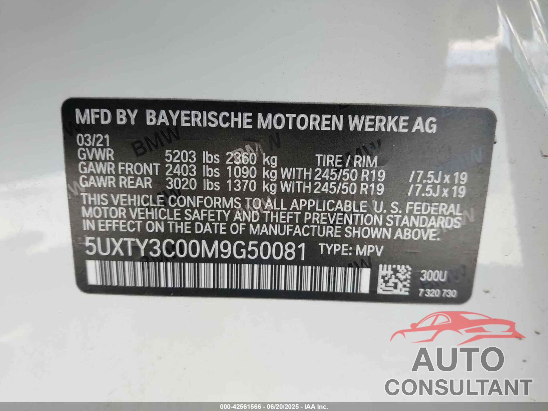 BMW X3 2021 - 5UXTY3C00M9G50081