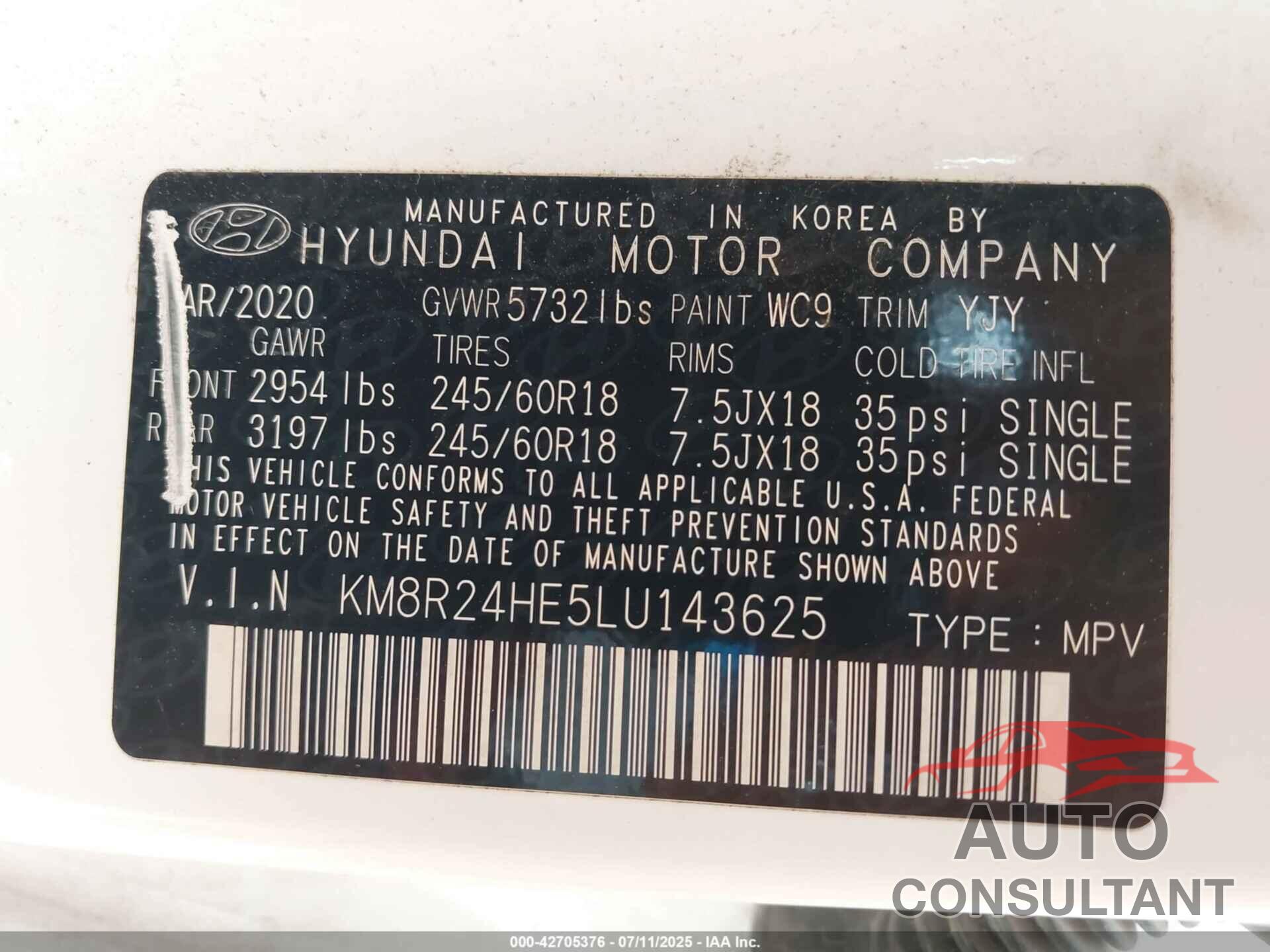 HYUNDAI PALISADE 2020 - KM8R24HE5LU143625