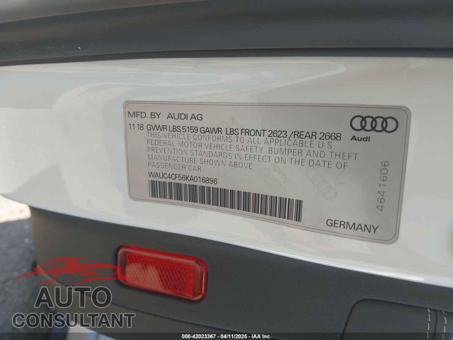 AUDI S5 2019 - WAUC4CF56KA016896
