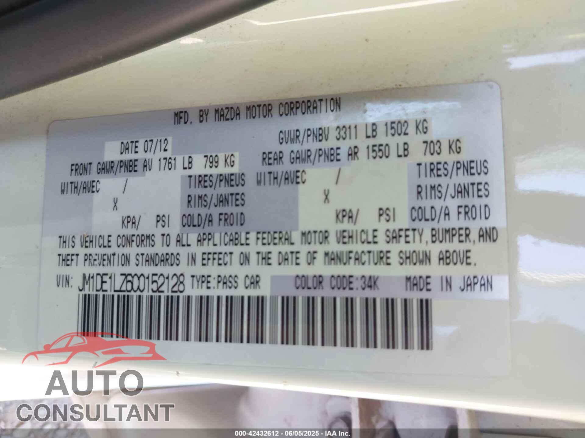 MAZDA MAZDA2 2012 - JM1DE1LZ6C0152128