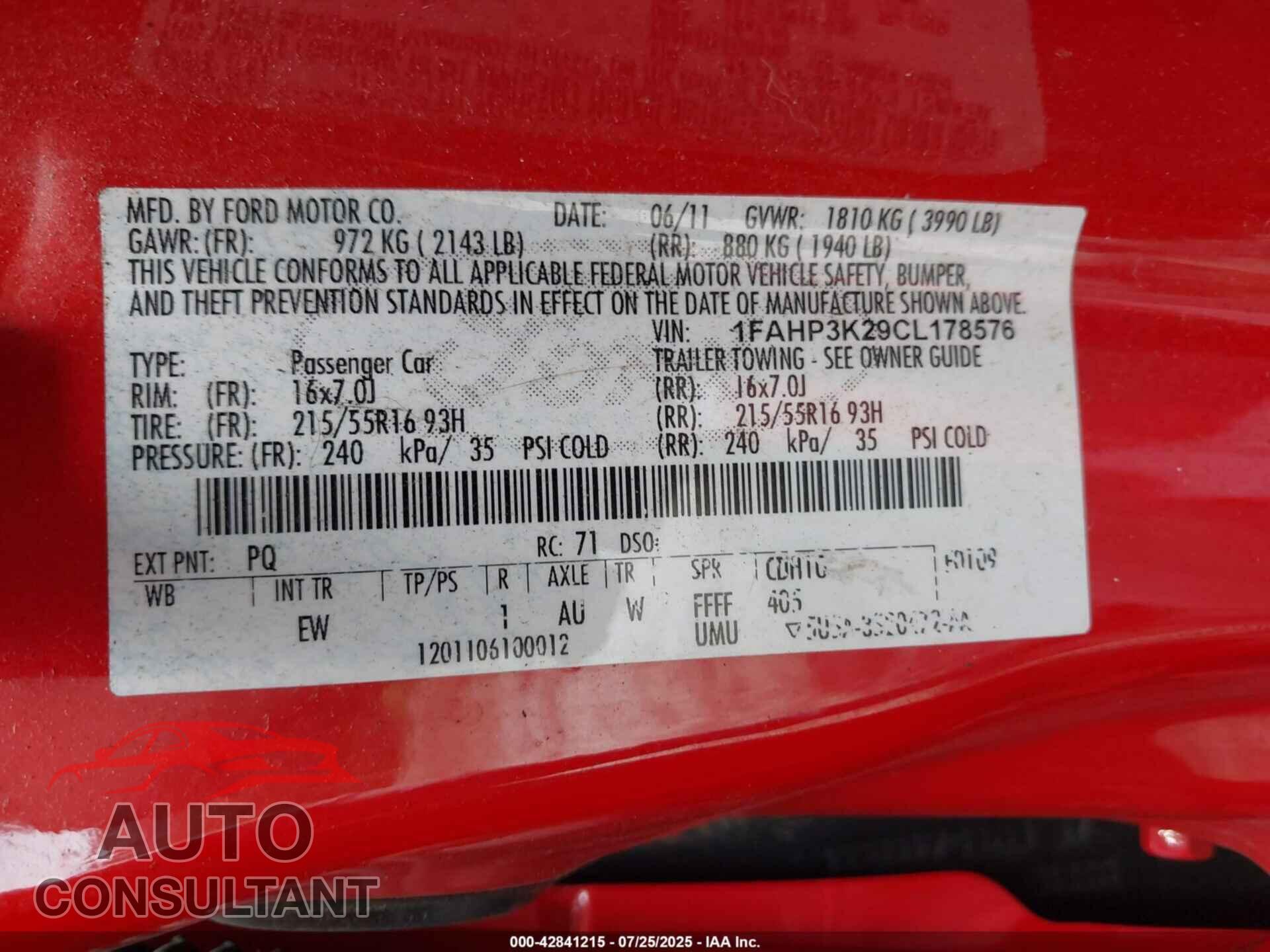 FORD FOCUS 2012 - 1FAHP3K29CL178576