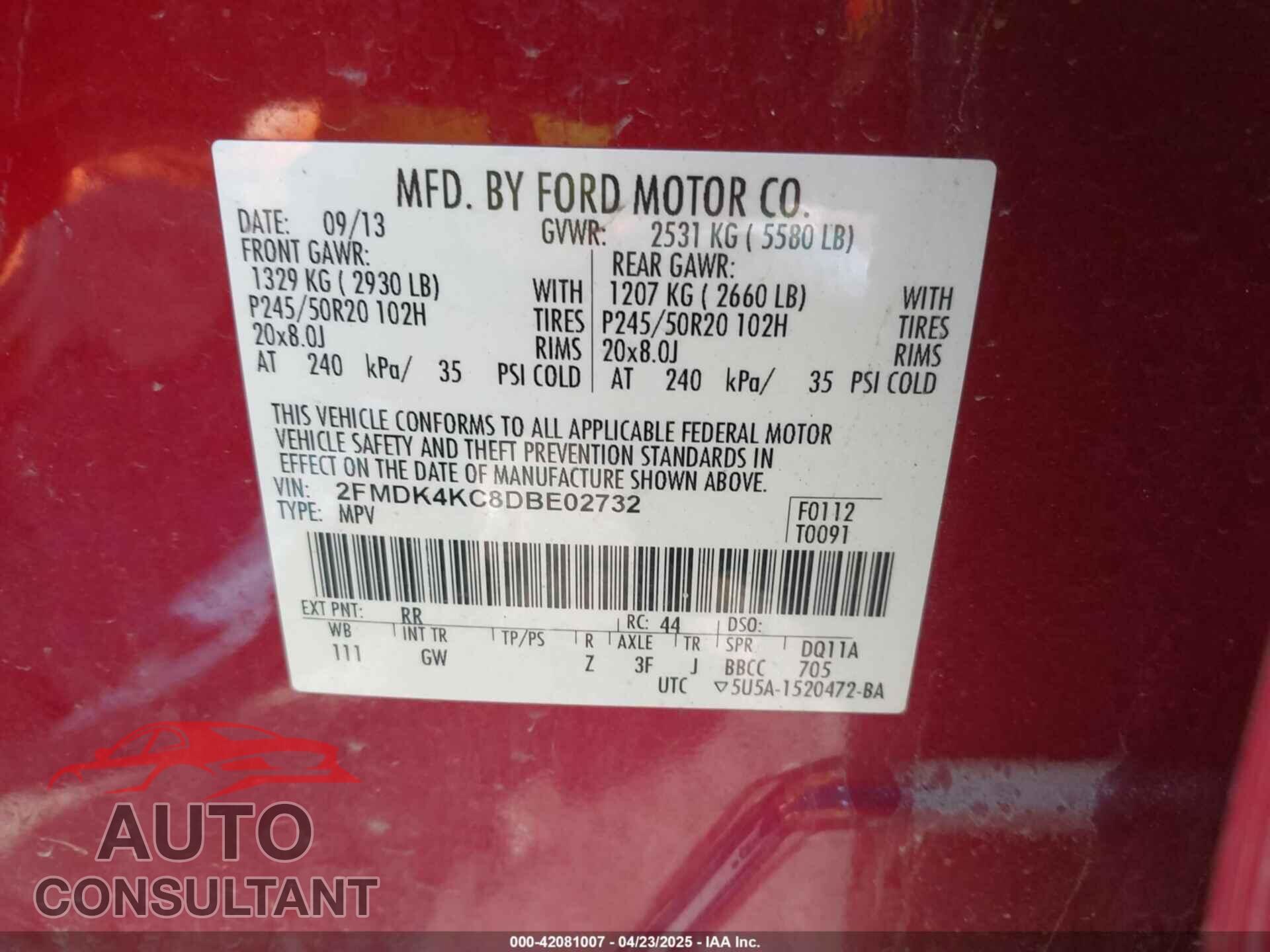 FORD EDGE 2013 - 2FMDK4KC8DBE02732