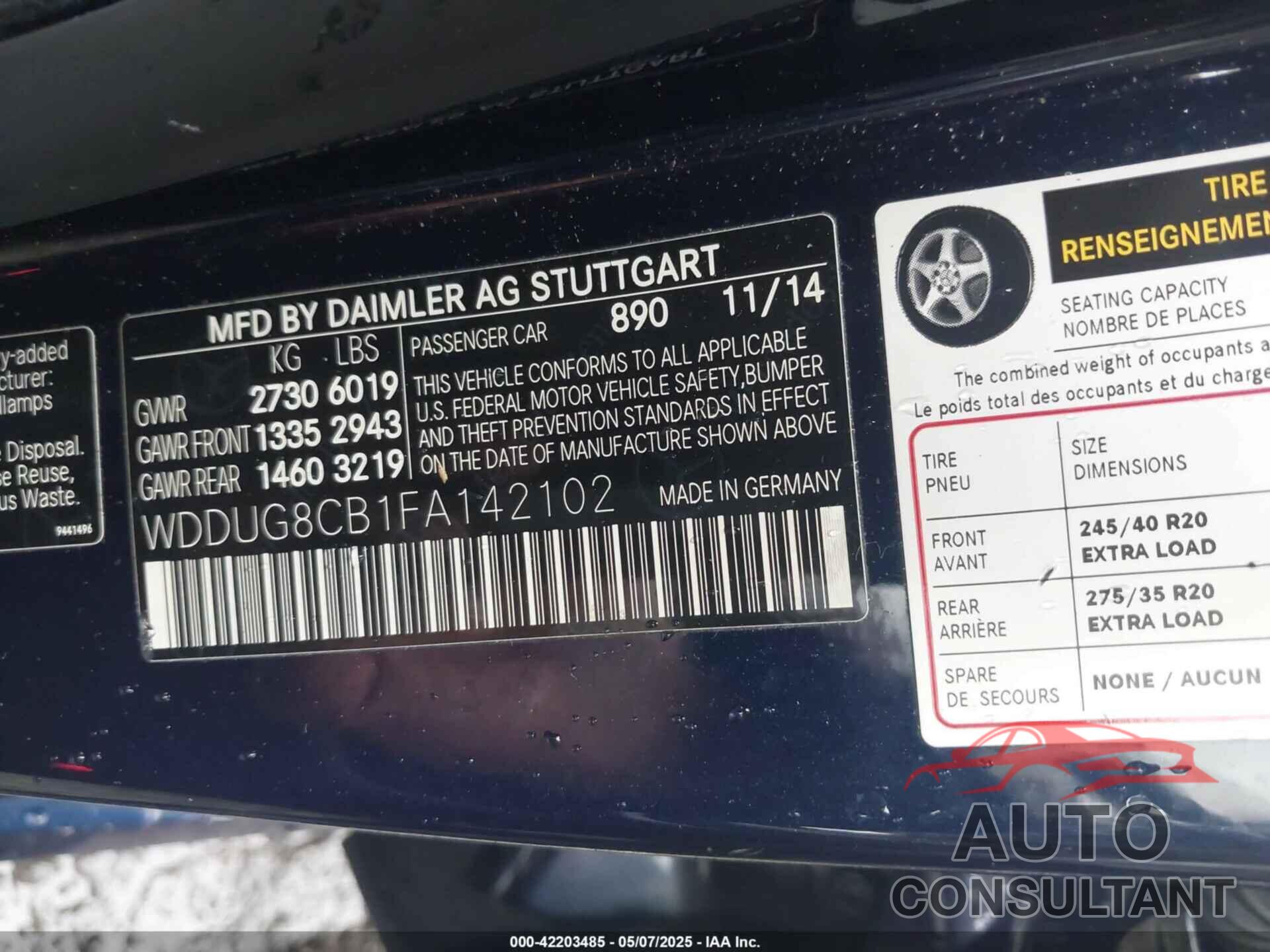 MERCEDES-BENZ S 550 2015 - WDDUG8CB1FA142102