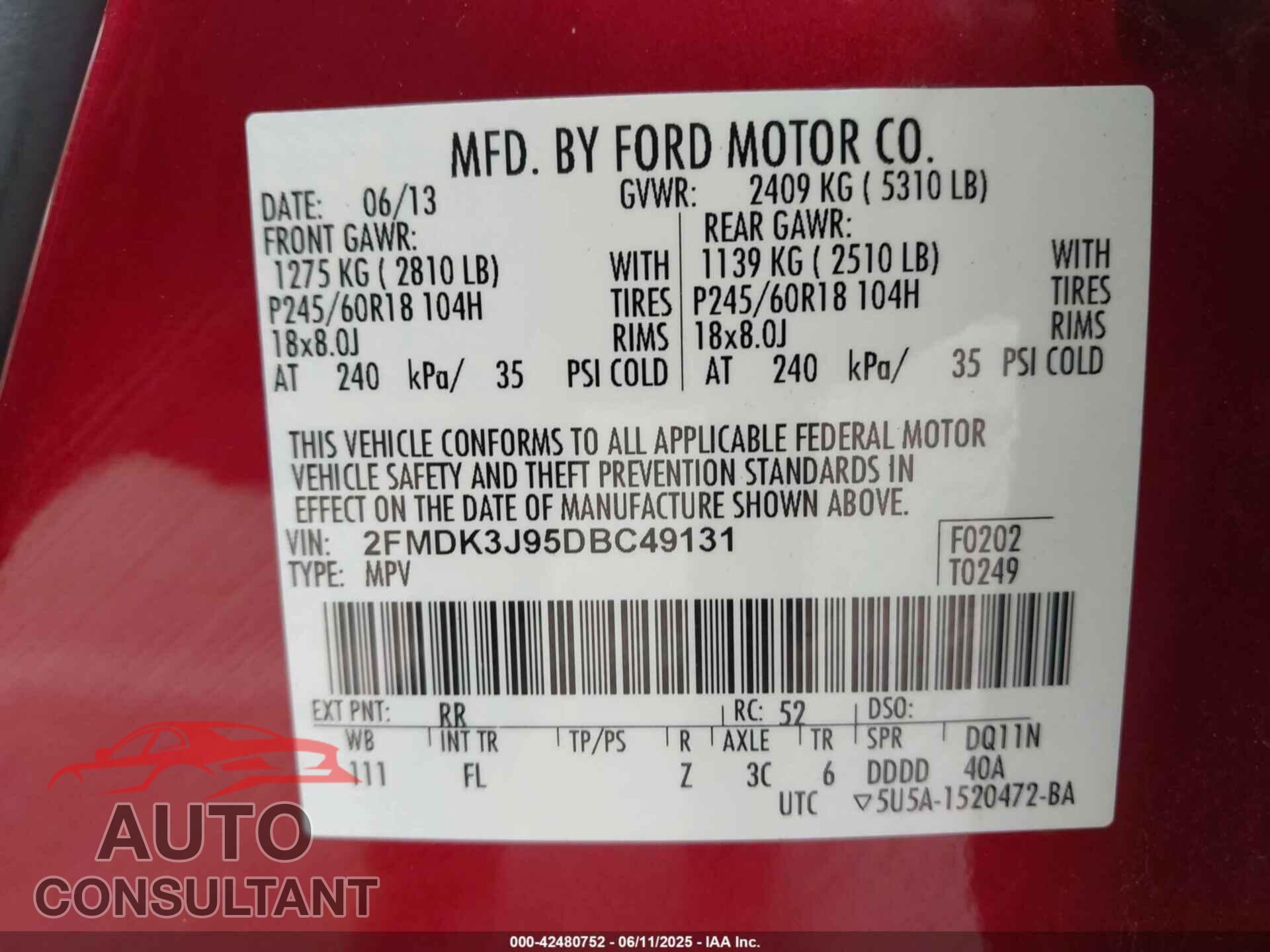 FORD EDGE 2013 - 2FMDK3J95DBC49131