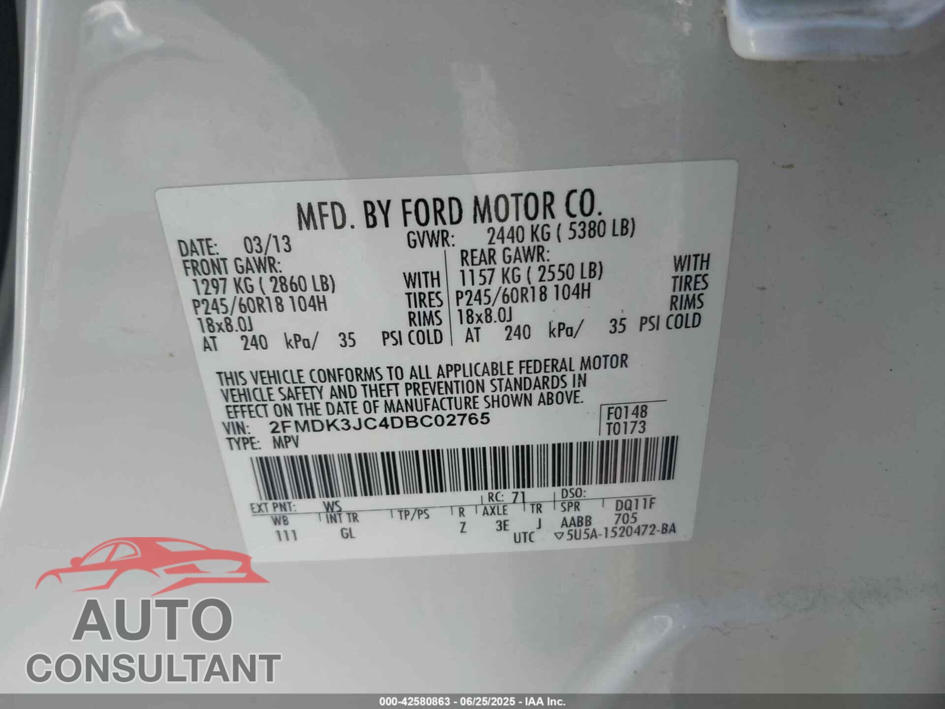 FORD EDGE 2013 - 2FMDK3JC4DBC02765