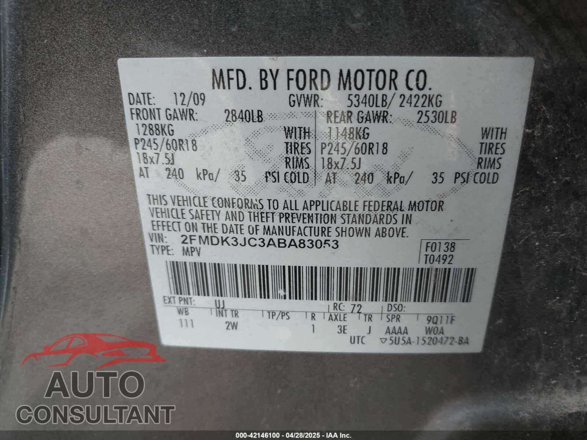FORD EDGE 2010 - 2FMDK3JC3ABA83053