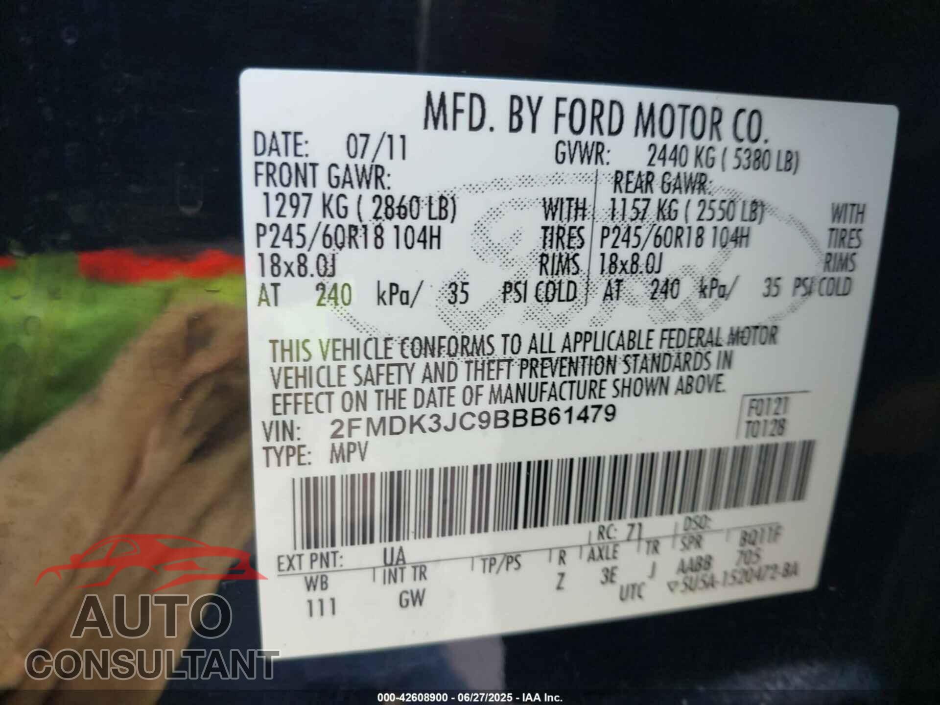 FORD EDGE 2011 - 2FMDK3JC9BBB61479