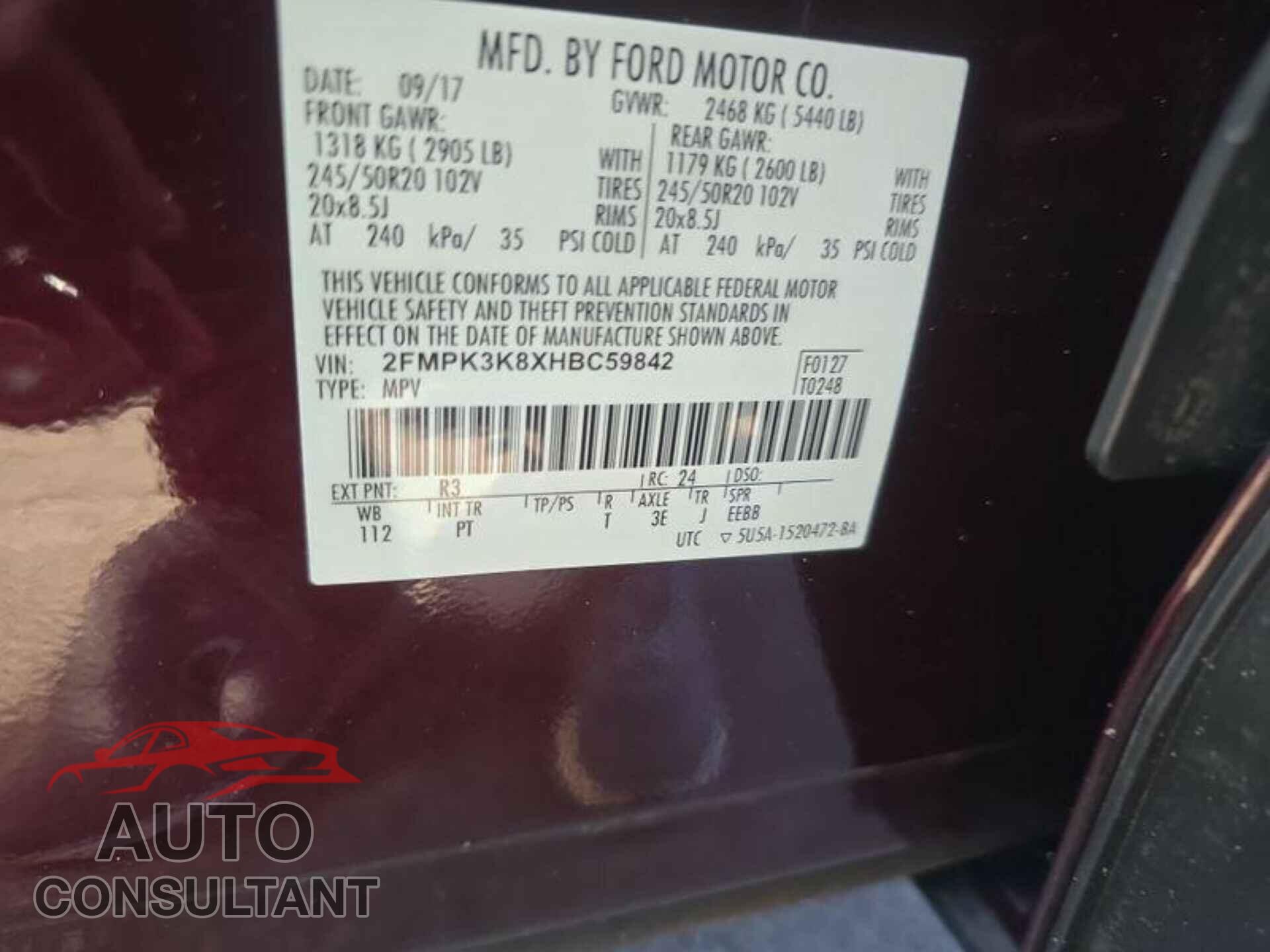 FORD EDGE 2017 - 2FMPK3K8XHBC59842