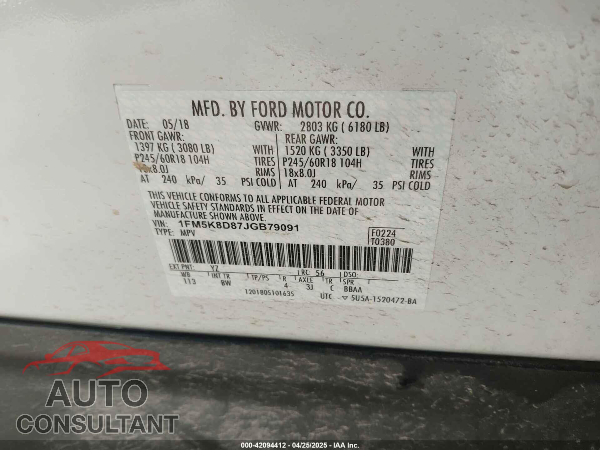 FORD EXPLORER 2018 - 1FM5K8D87JGB79091