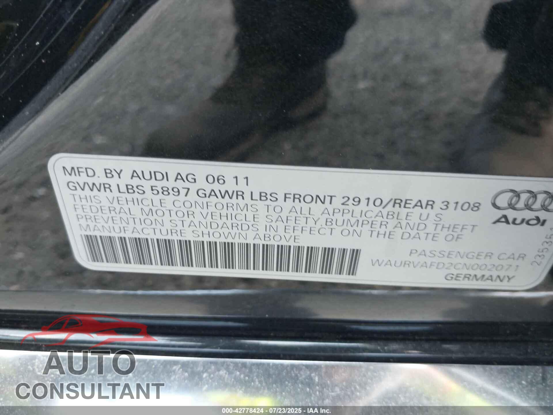 AUDI A8 L 2012 - WAURVAFD2CN002071