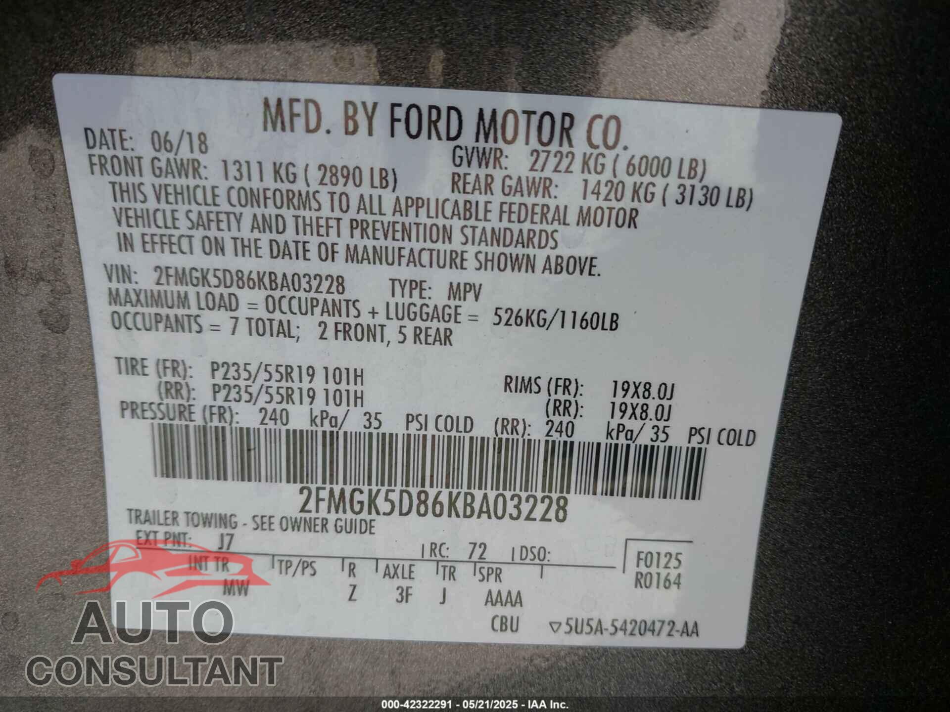 FORD FLEX 2019 - 2FMGK5D86KBA03228