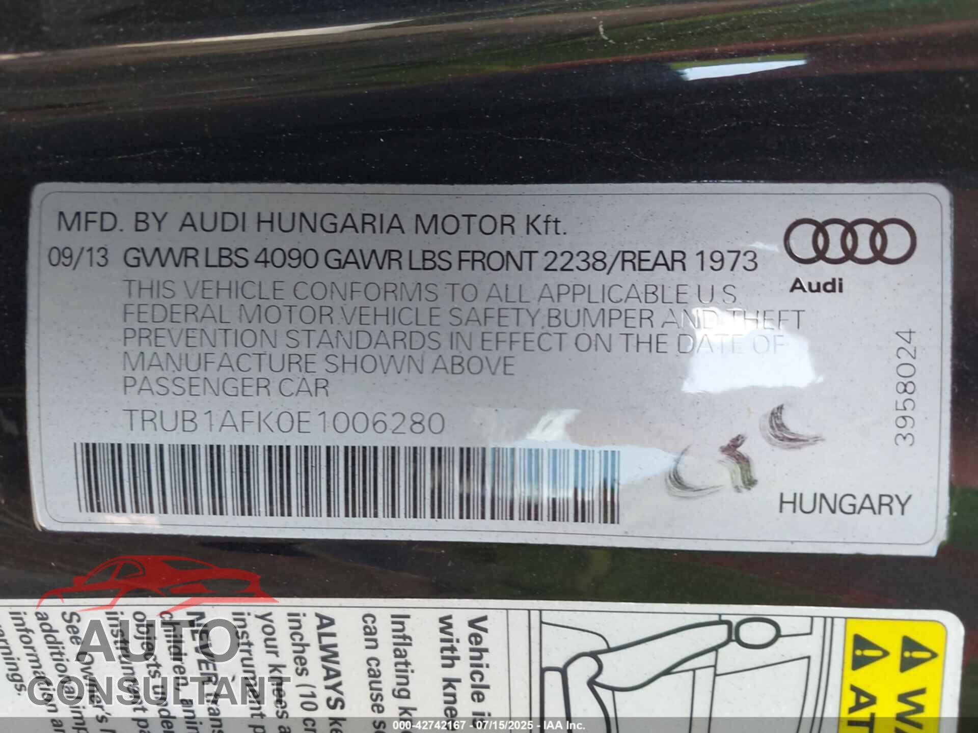 AUDI TTS 2014 - TRUB1AFK0E1006280