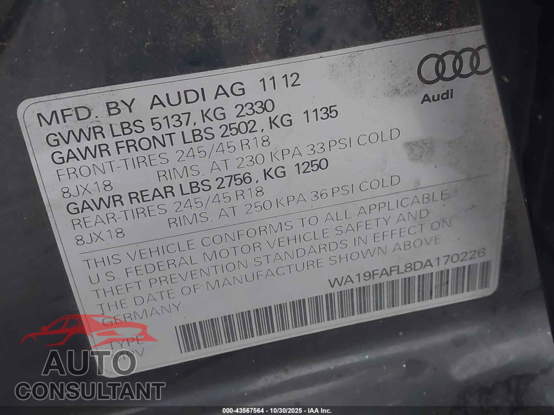 AUDI ALLROAD 2013 - WA19FAFL8DA170226