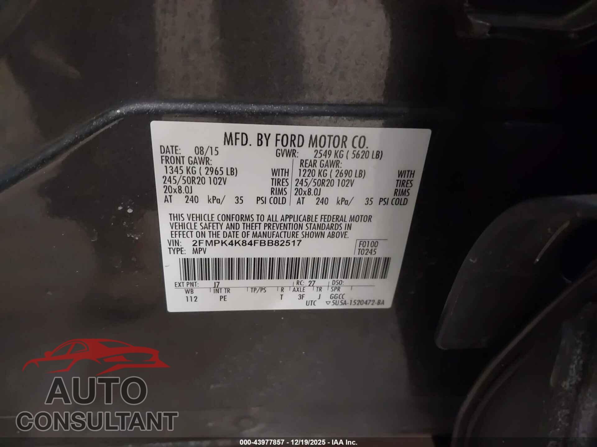 FORD EDGE 2015 - 2FMPK4K84FBB82517