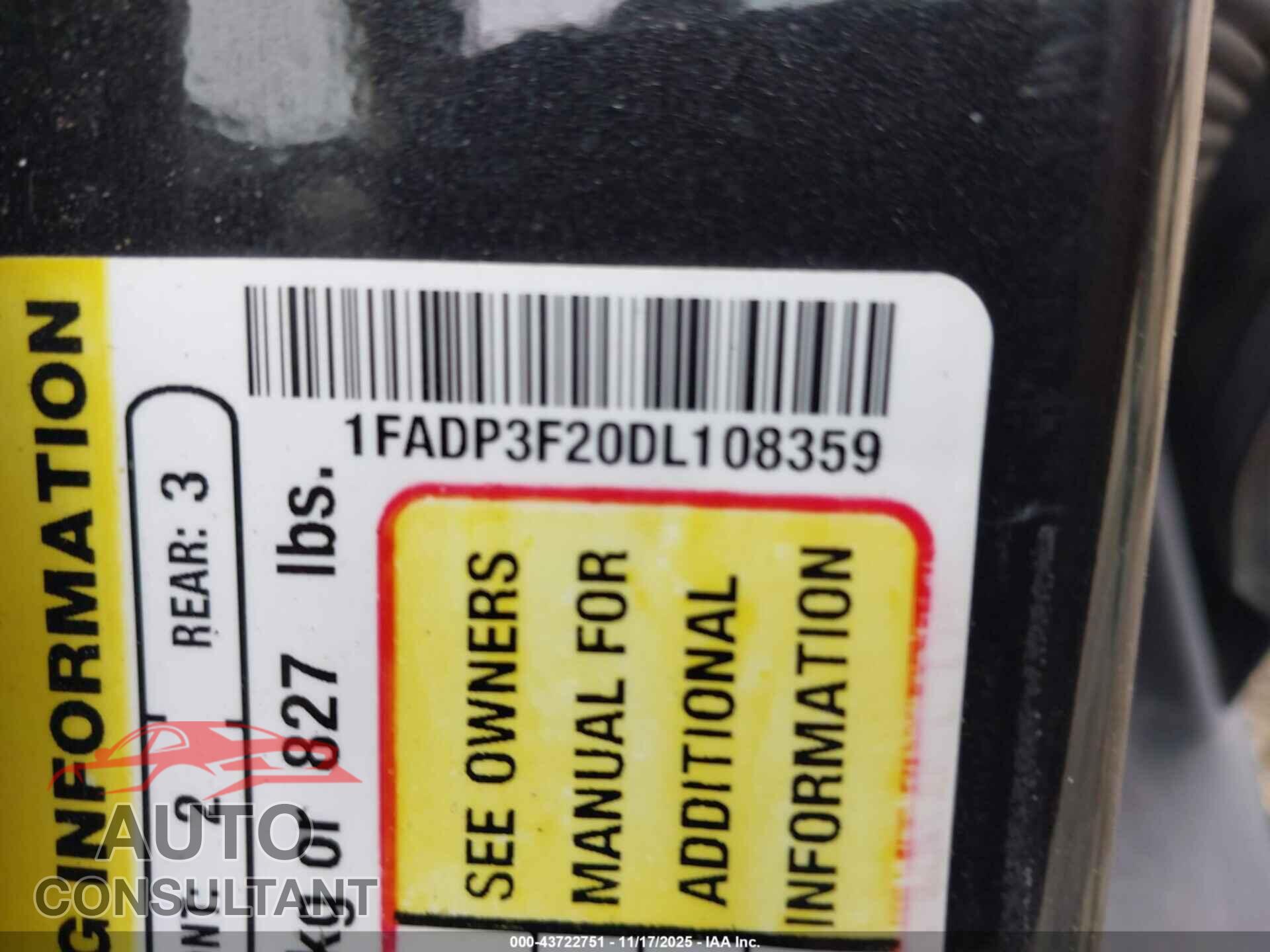 FORD FOCUS 2013 - 1FADP3F20DL108359