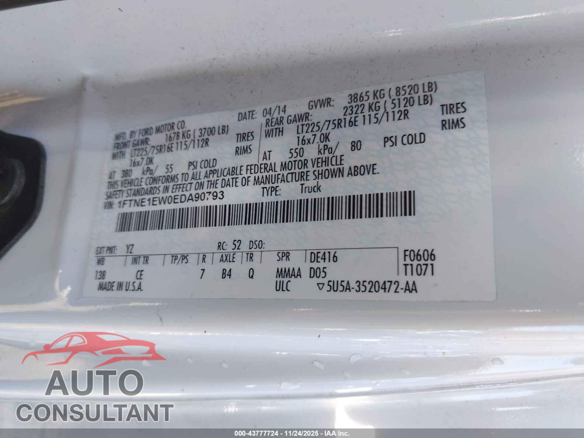 FORD E-150 2014 - 1FTNE1EW0EDA90793