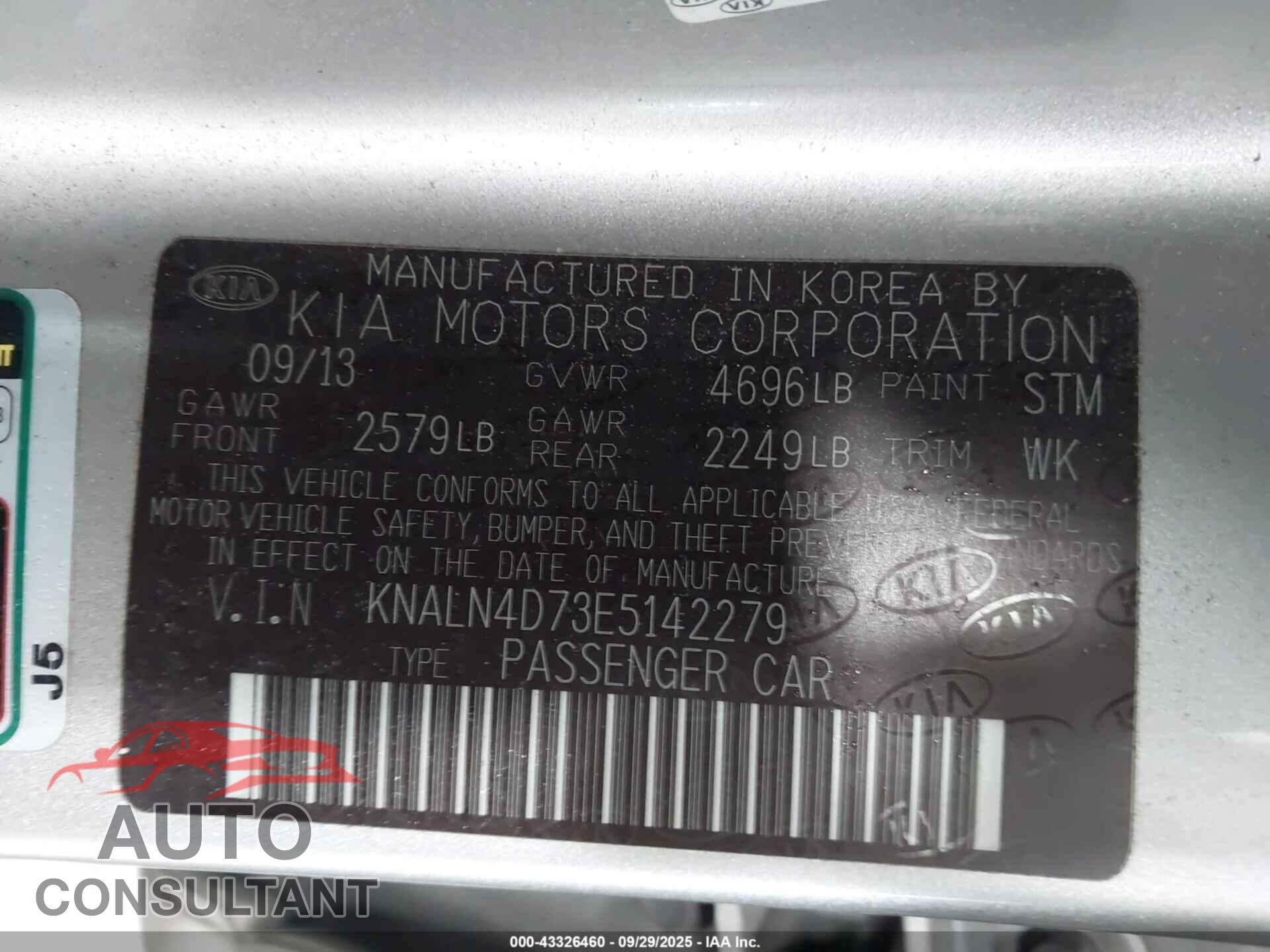KIA CADENZA 2014 - KNALN4D73E5142279