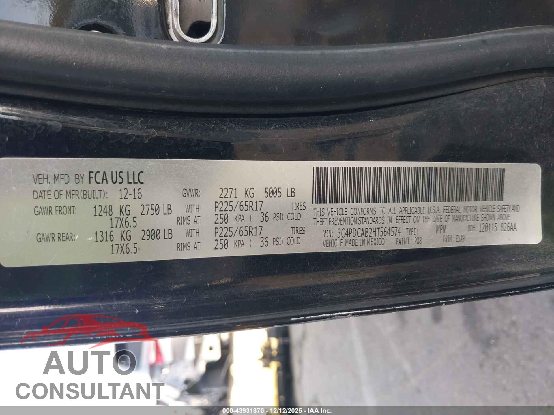 DODGE JOURNEY 2017 - 3C4PDCAB2HT564574